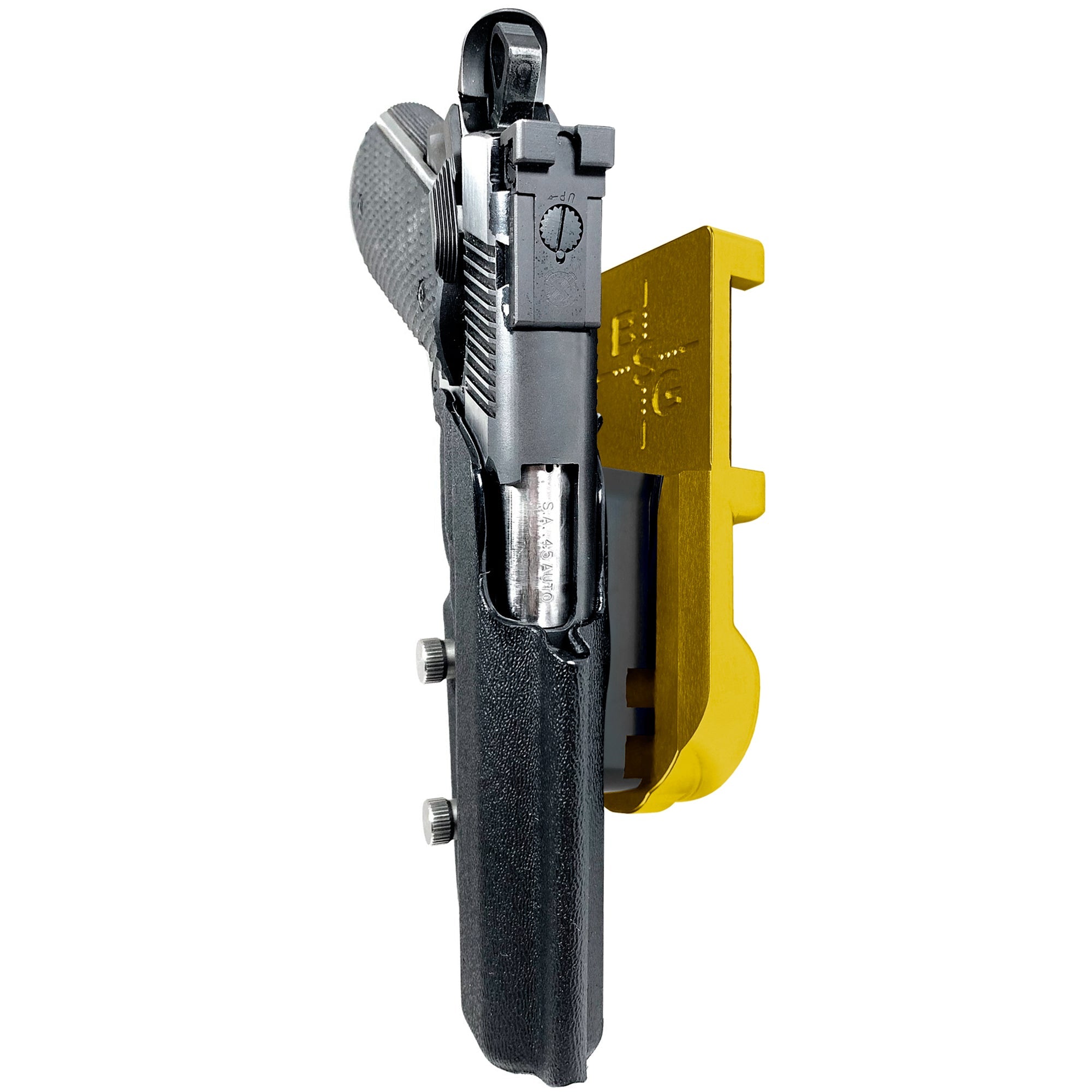 1911 4.25in (No Rail) IPSC/USPA Quick Mount Holster with 24K Gold Belt Attachment, Black Holster Shell