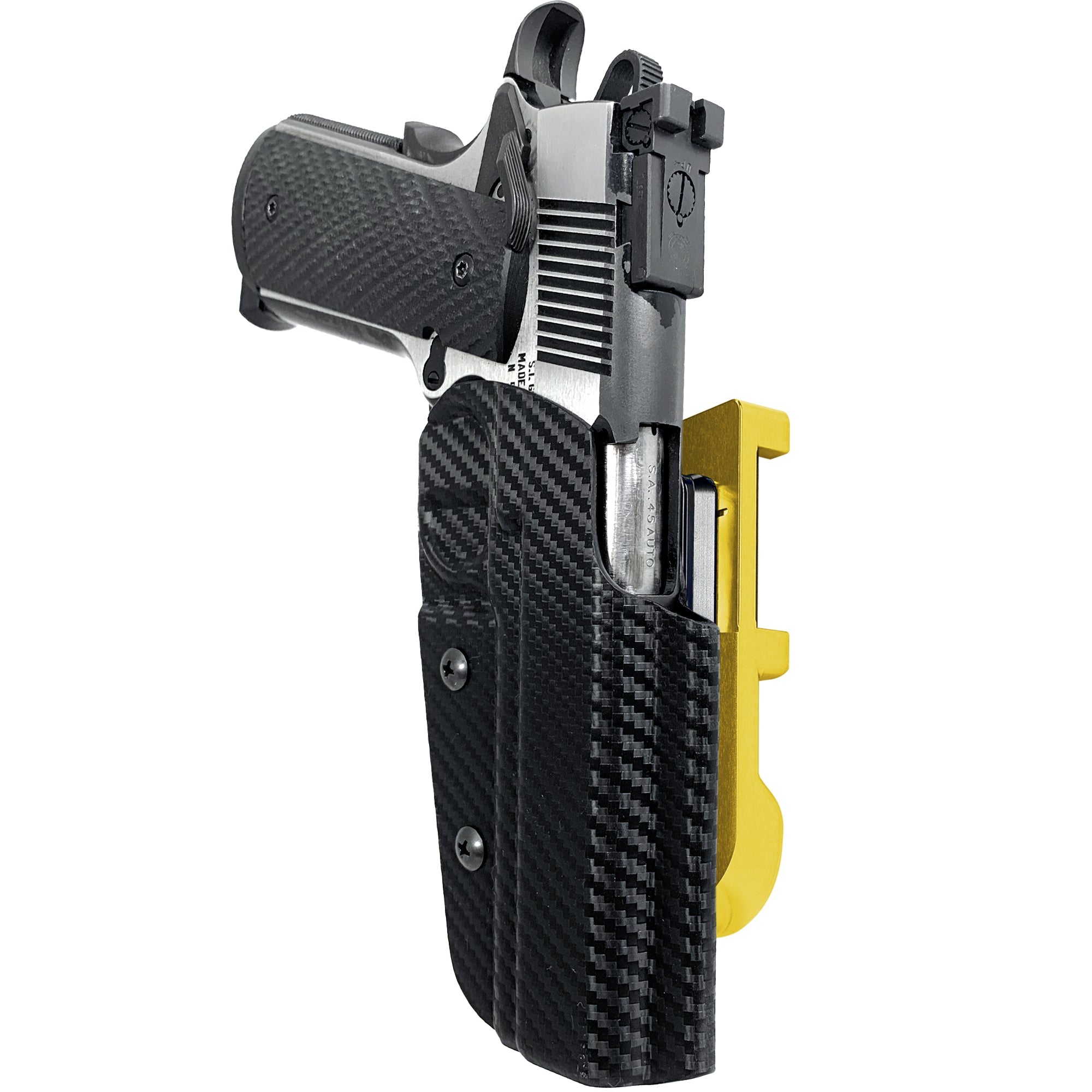 1911 5in IDPA Quick Mount Holster with 24K Gold Belt Attachment, Carbon Fiber Holster Shell