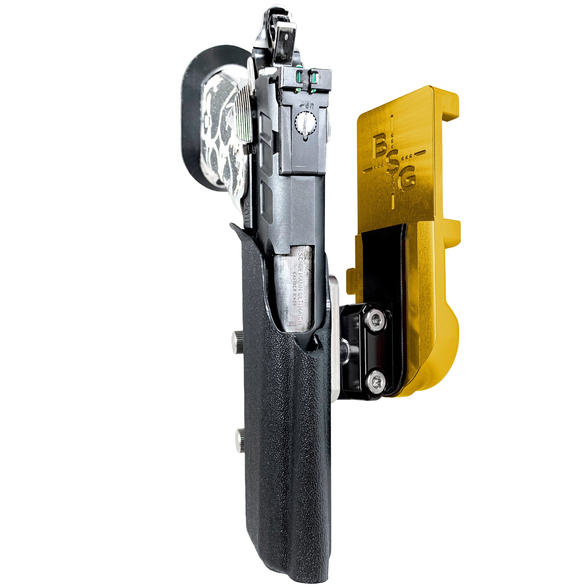 2011 5in w/ Rail IPSC/USPA Quick Mount Ball Joint Holster with 24K Gold Belt Attachment, Black Holster Shell