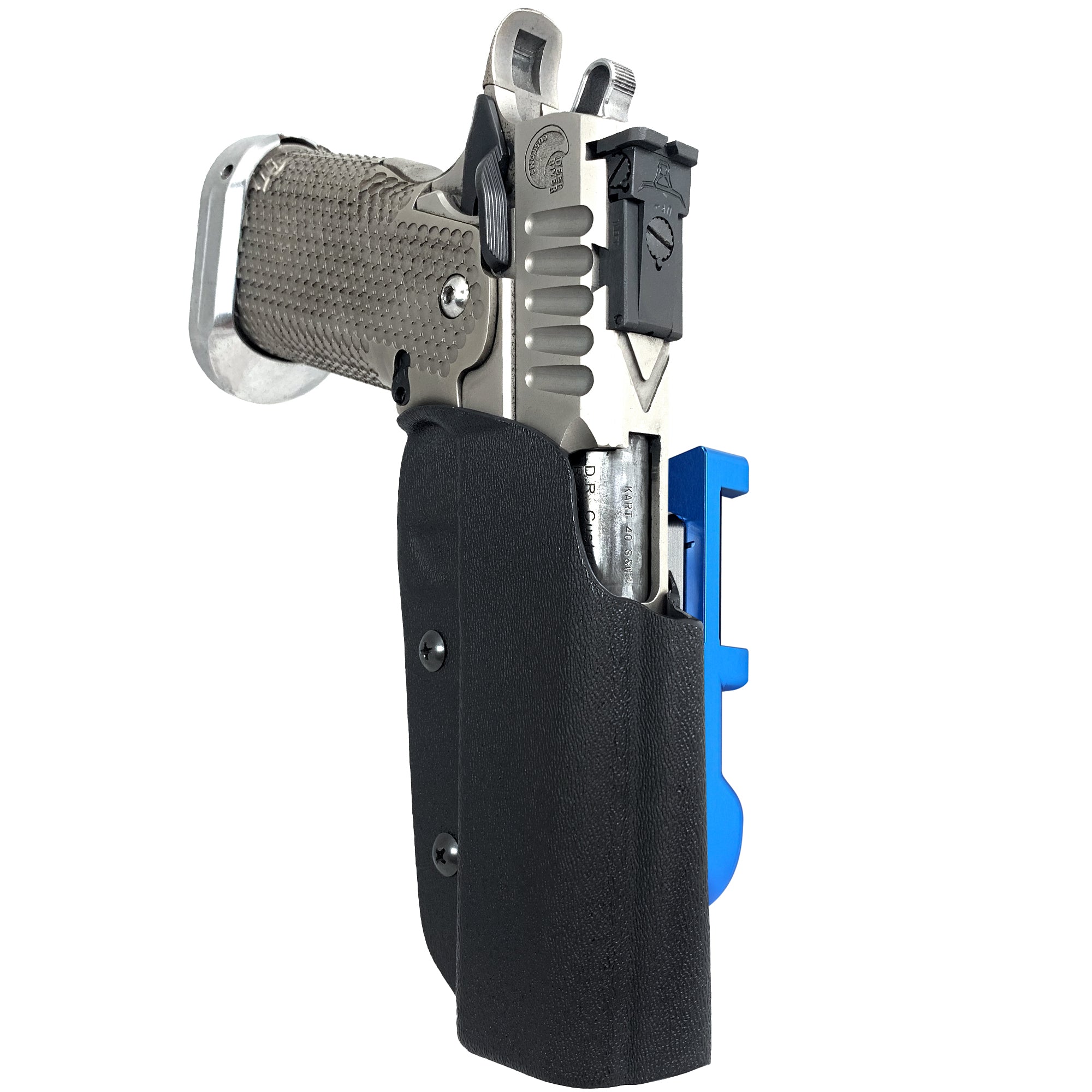 2011 5in w/ Rail IDPA Quick Mount Holster with Blue Belt Attachment, Black Holster Shell