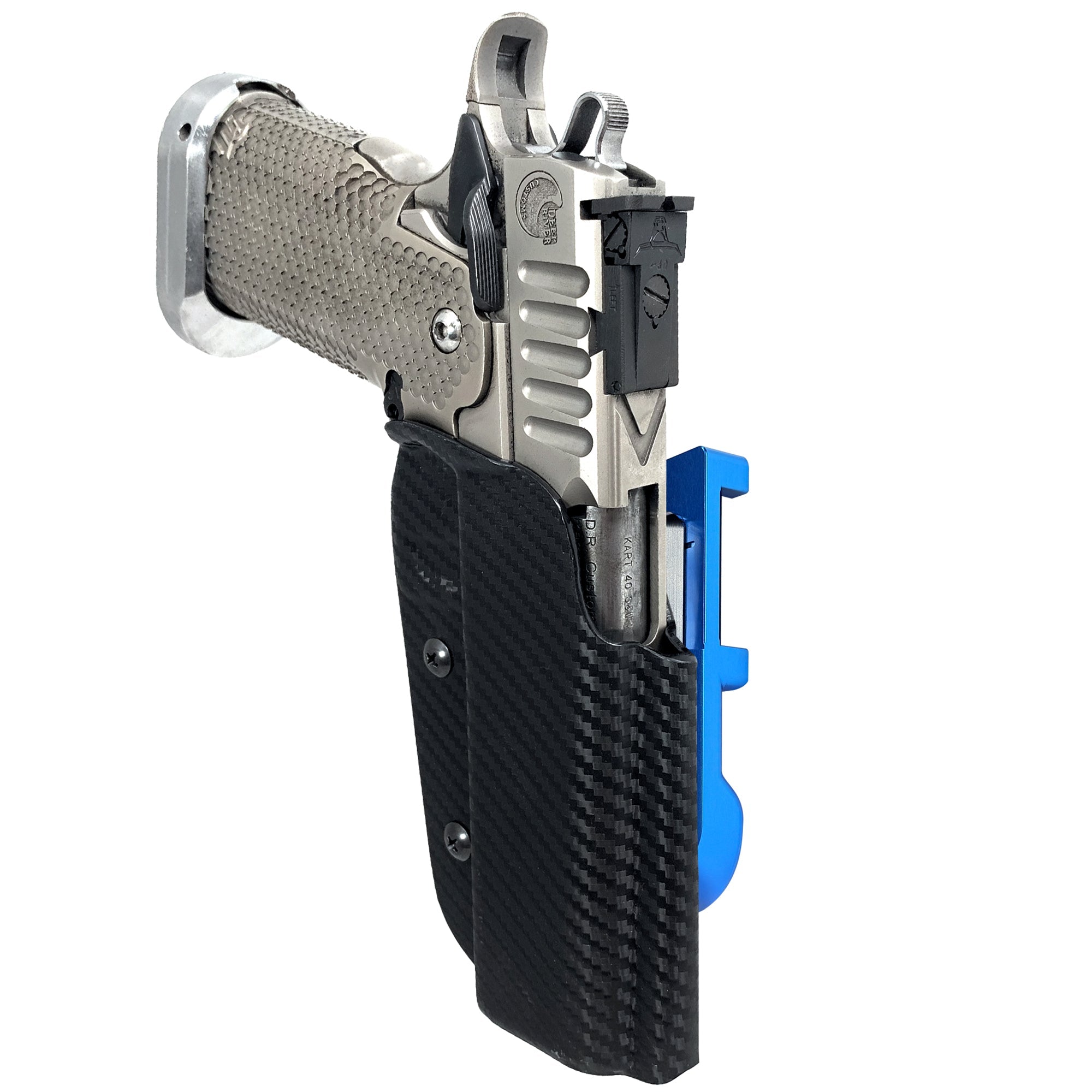 2011 5in w/ Rail IDPA Quick Mount Holster with Blue Belt Attachment, Carbon Fiber Holster Shell