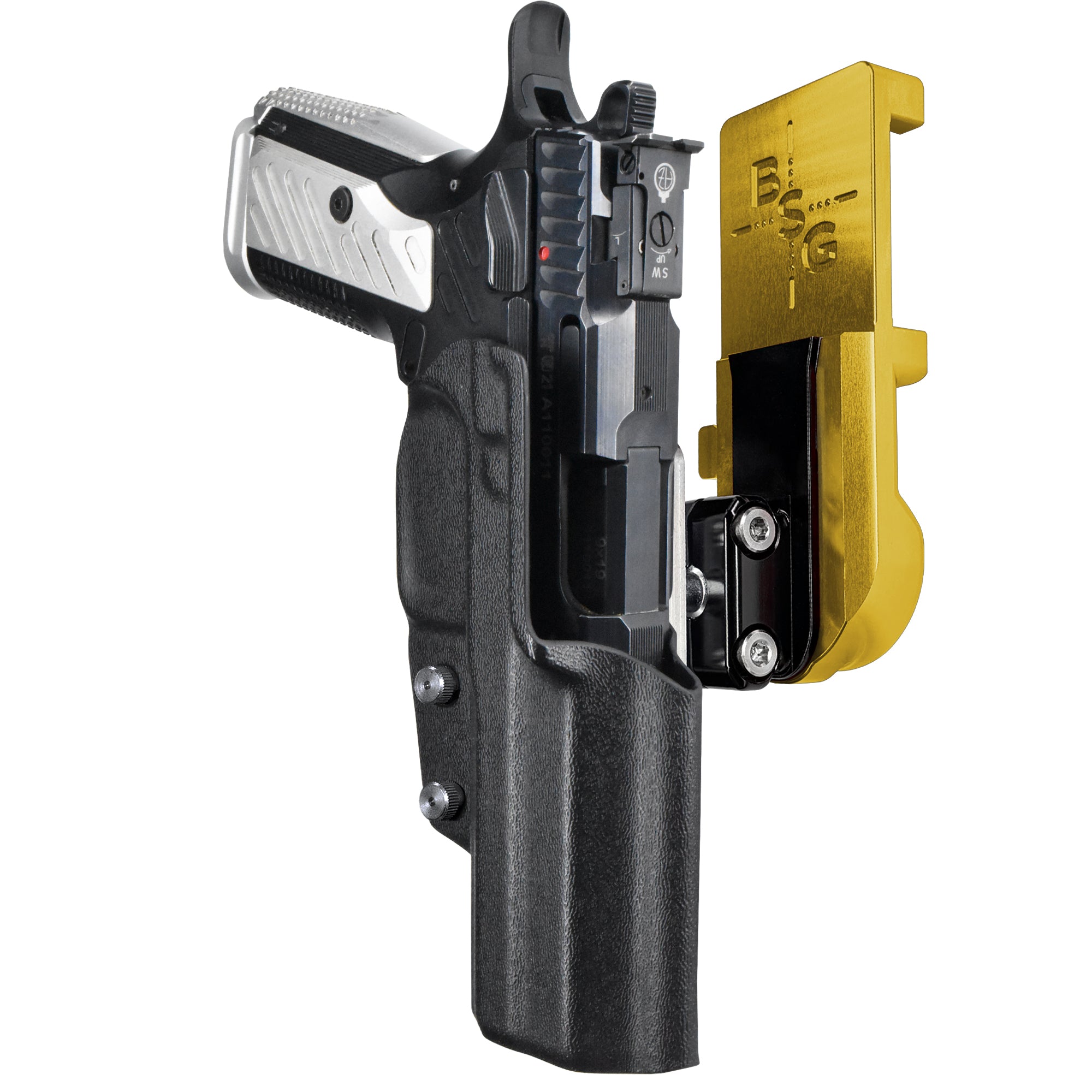 Arma Zeka AZ-P1 IPSC/USPA Quick Mount Ball Joint Holster with 24K Gold Belt Attachment, Black Holster Shell