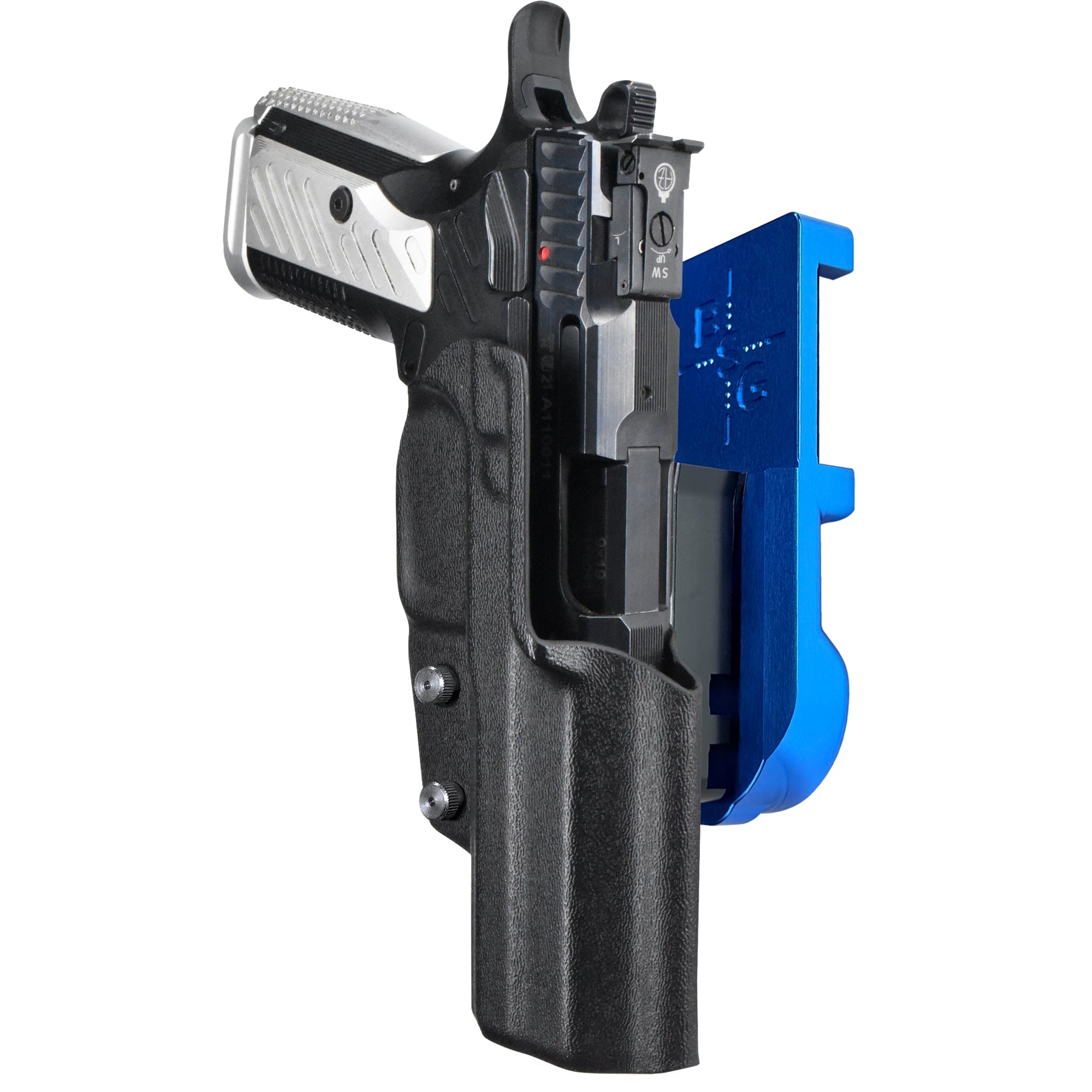 Arma Zeka AZ-P1 IPSC/USPA Quick Mount Holster with Blue Belt Attachment, Black Holster Shell