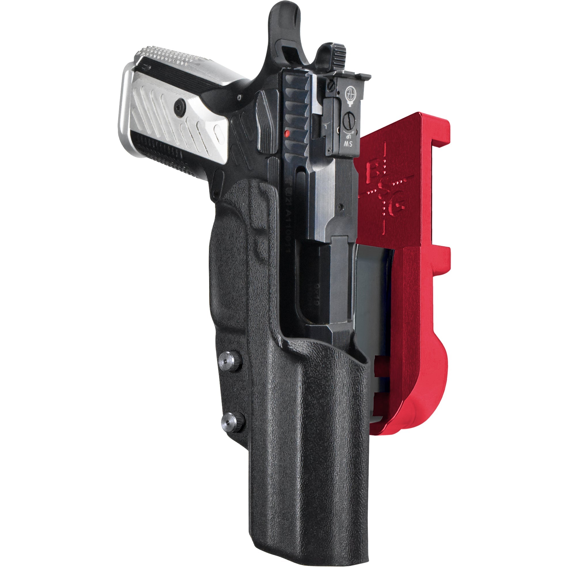 Arma Zeka AZ-P1 IPSC/USPA Quick Mount Holster with Red Belt Attachment, Black Holster Shell