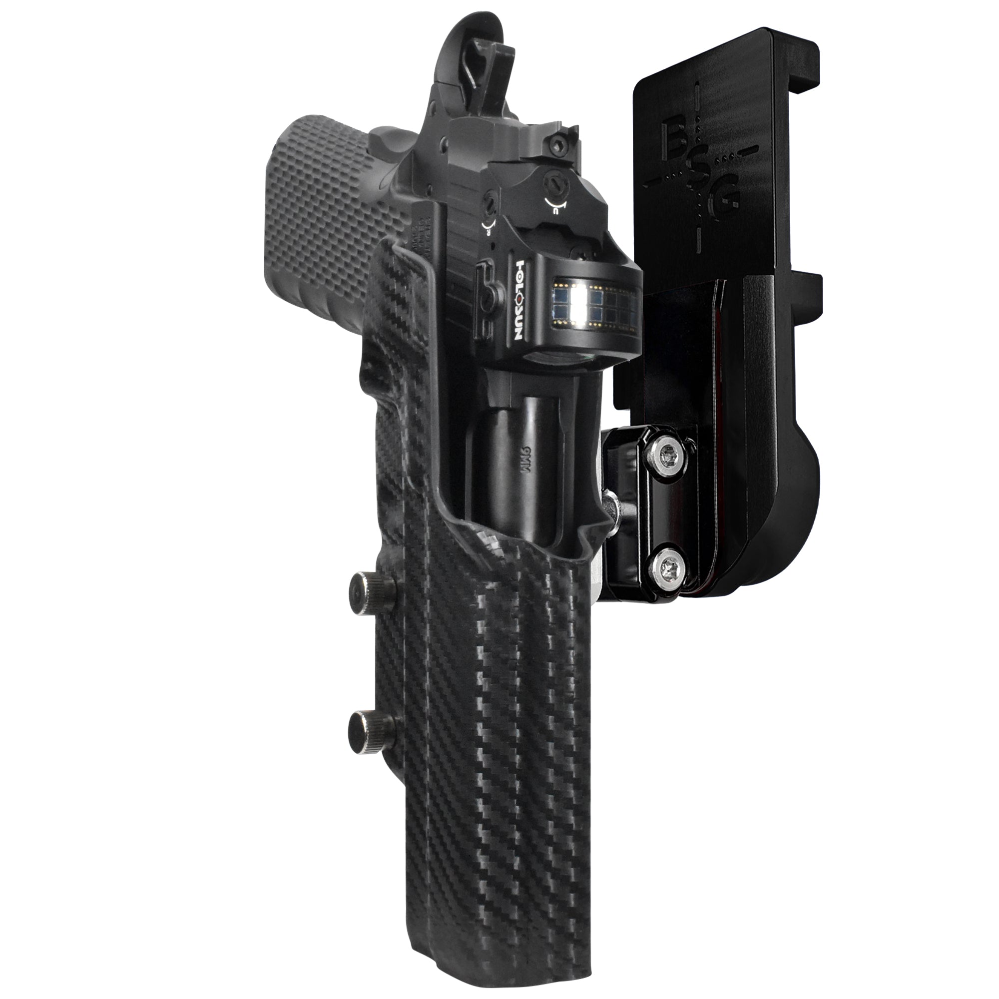 1911 Platypus IPSC/USPA Quick Mount Ball Joint Holster with Black Belt Attachment, Carbon Fiber Holster Shell