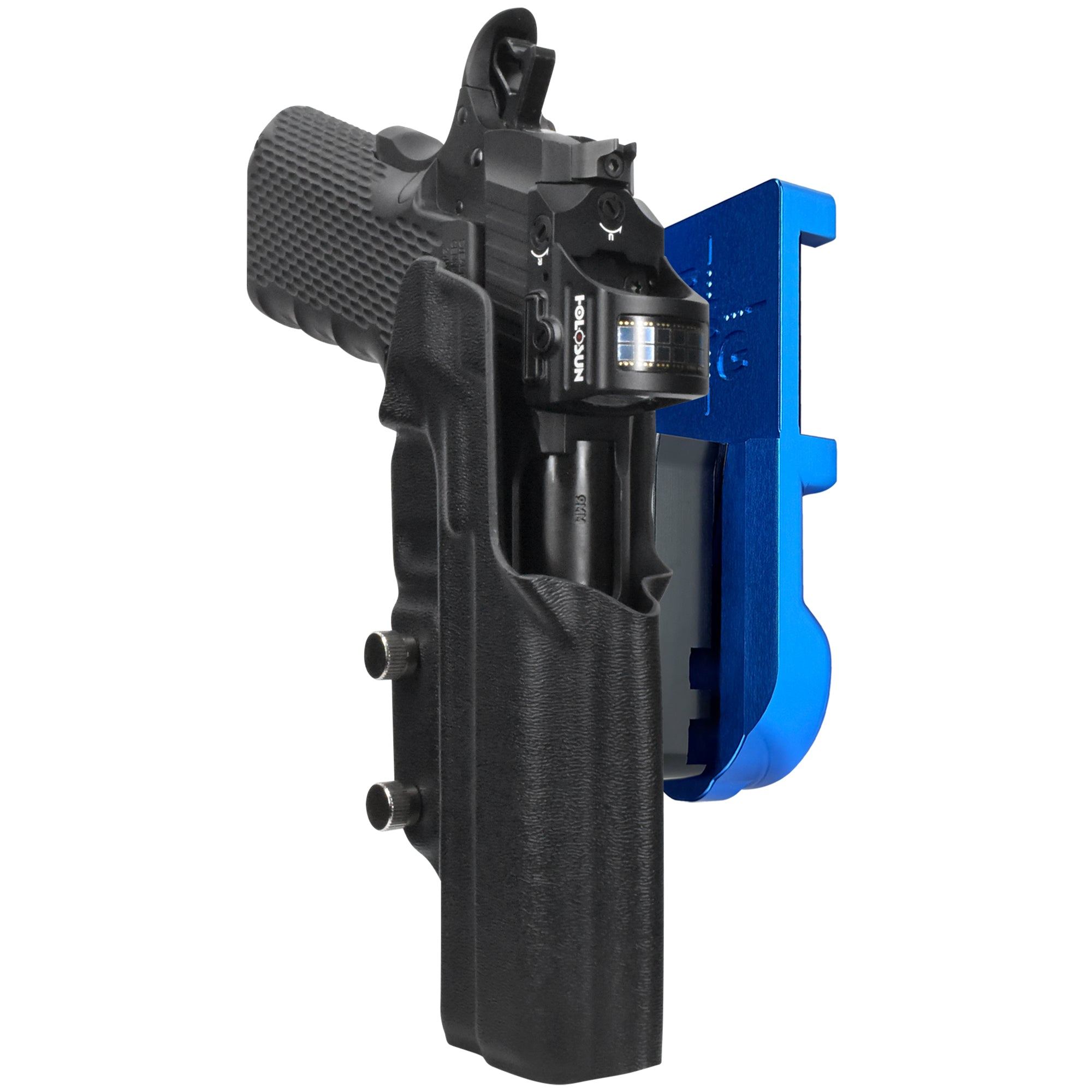 1911 Platypus IPSC/USPA Quick Mount Holster with Blue Belt Attachment, Black Holster Shell