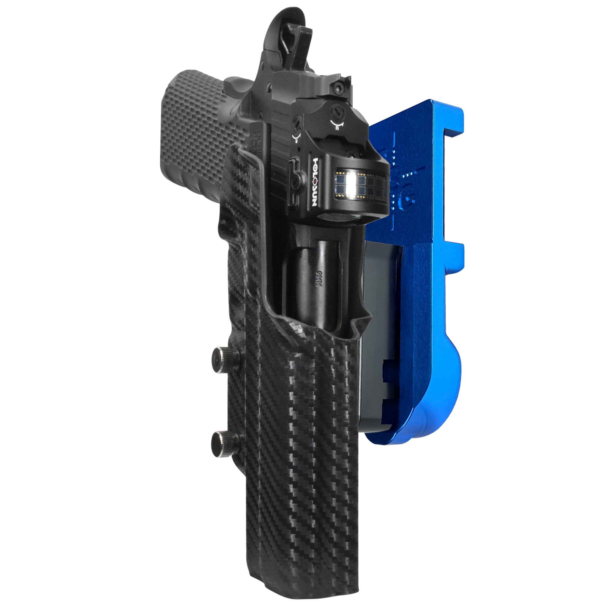 1911 Platypus IPSC/USPA Quick Mount Holster with Blue Belt Attachment, Carbon Fiber Holster Shell