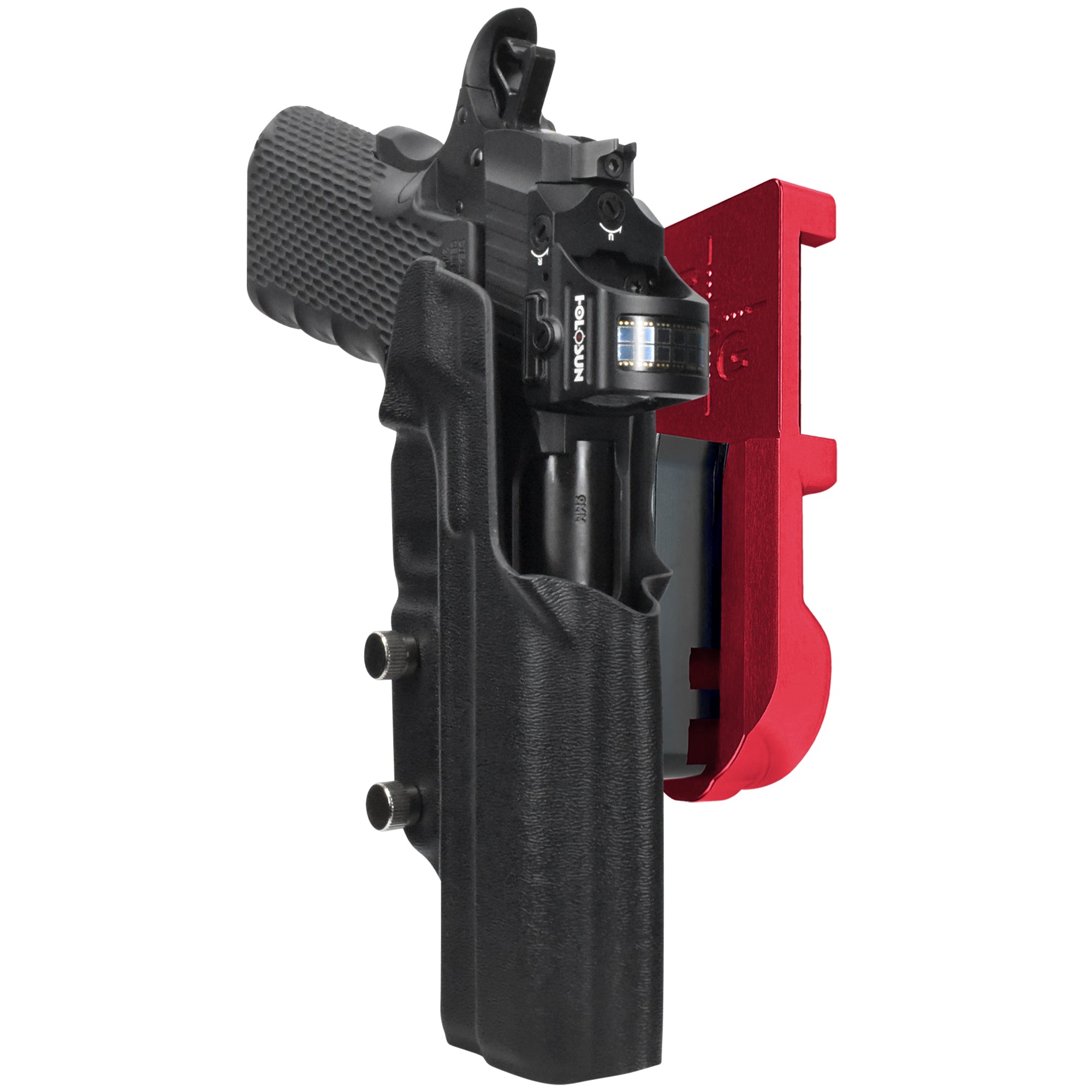 1911 Platypus IPSC/USPA Quick Mount Holster with Red Belt Attachment, Black Holster Shell
