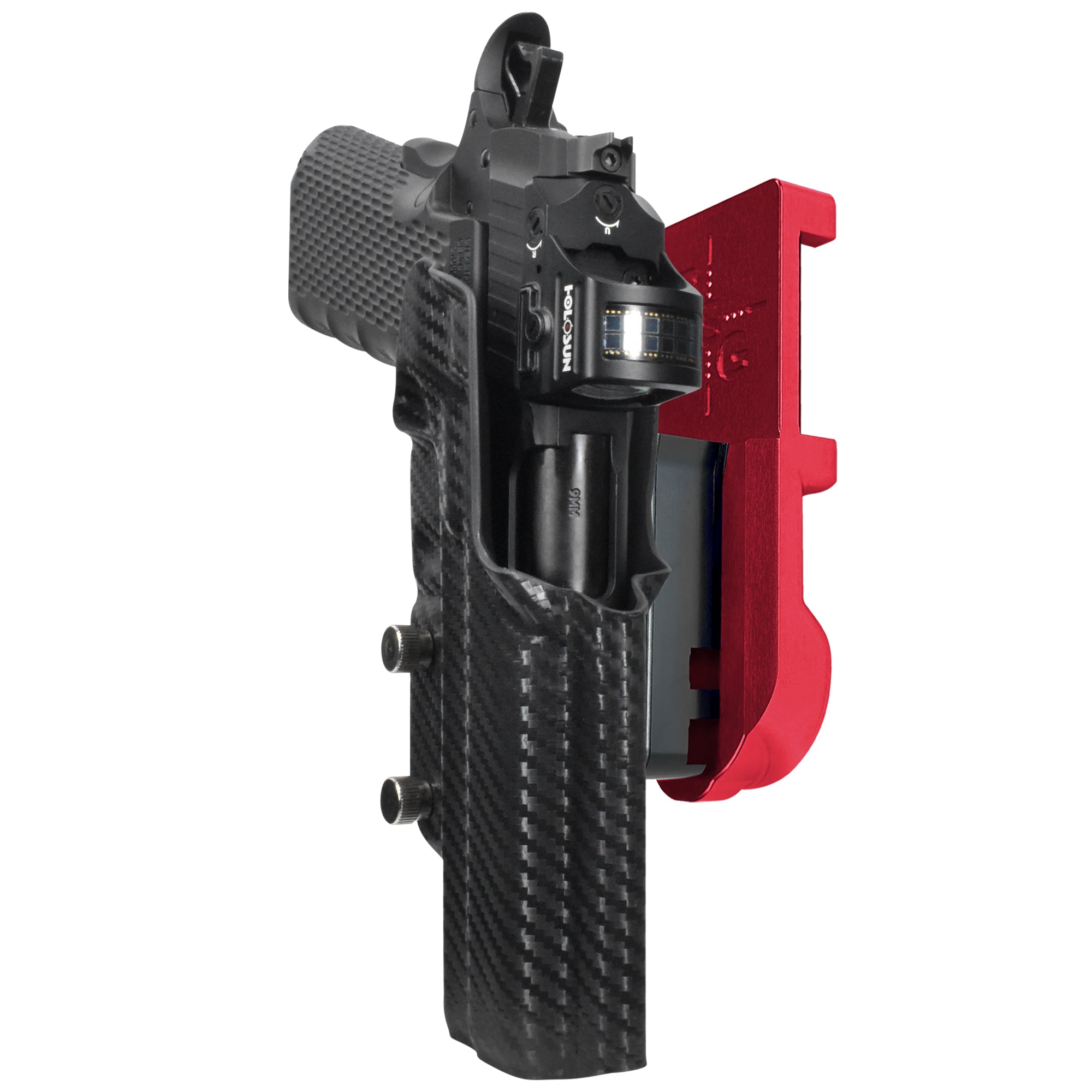 1911 Platypus IPSC/USPA Quick Mount Holster with Red Belt Attachment, Carbon Fiber Holster Shell