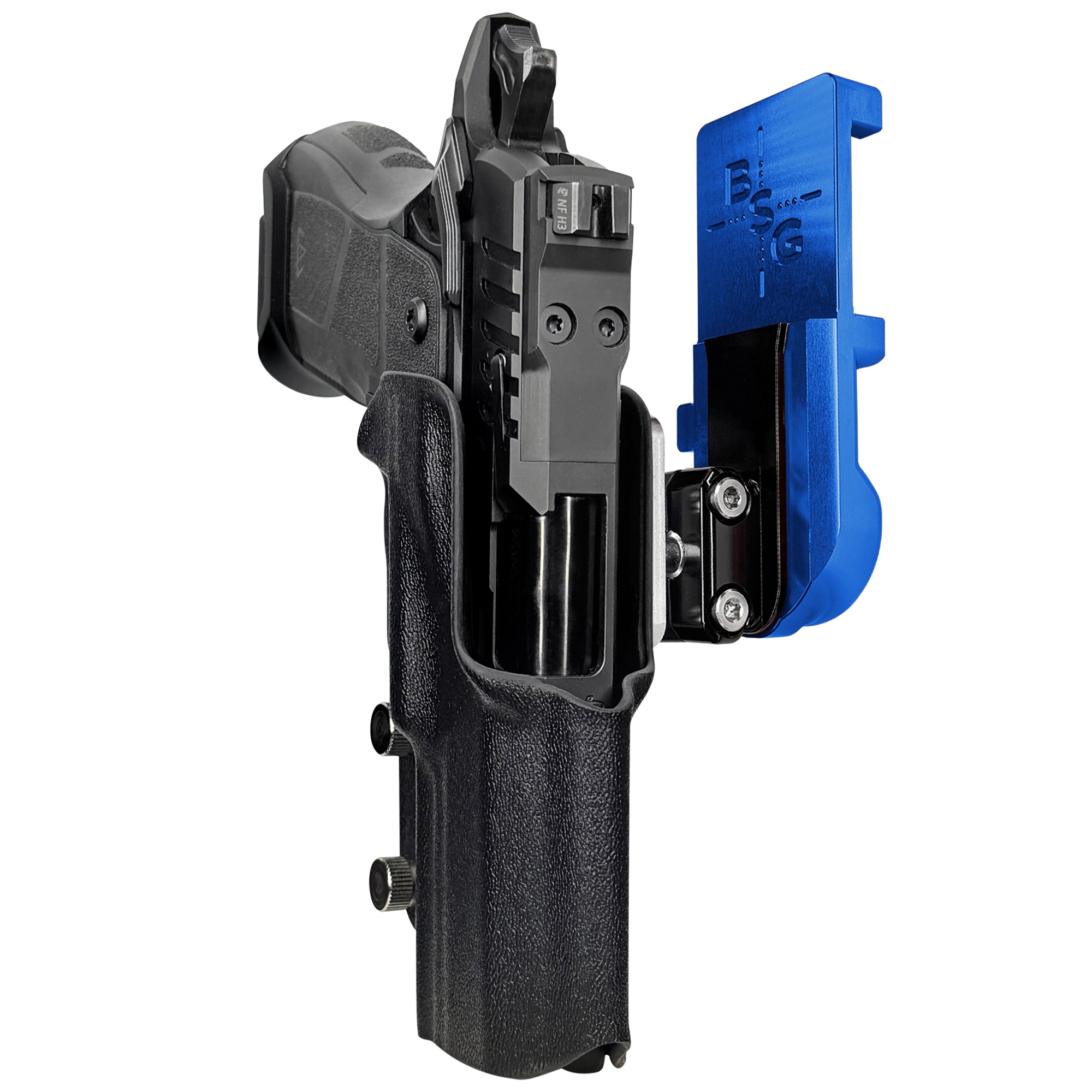 OA Defense 2311 Compact Pro Elite IPSC/USPA Quick Mount Ball Joint Holster with Blue Belt Attachment, Black Holster Shell
