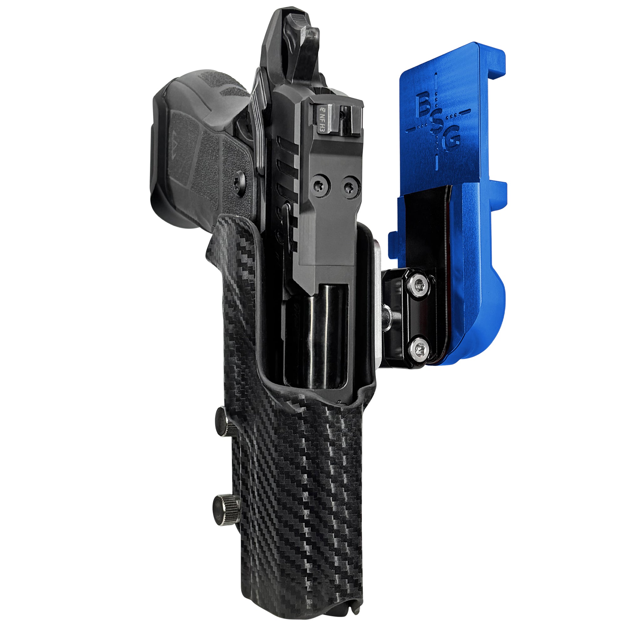 OA Defense 2311 Compact Pro Elite IPSC/USPA Quick Mount Ball Joint Holster with Blue Belt Attachment, Carbon Fiber Holster Shell