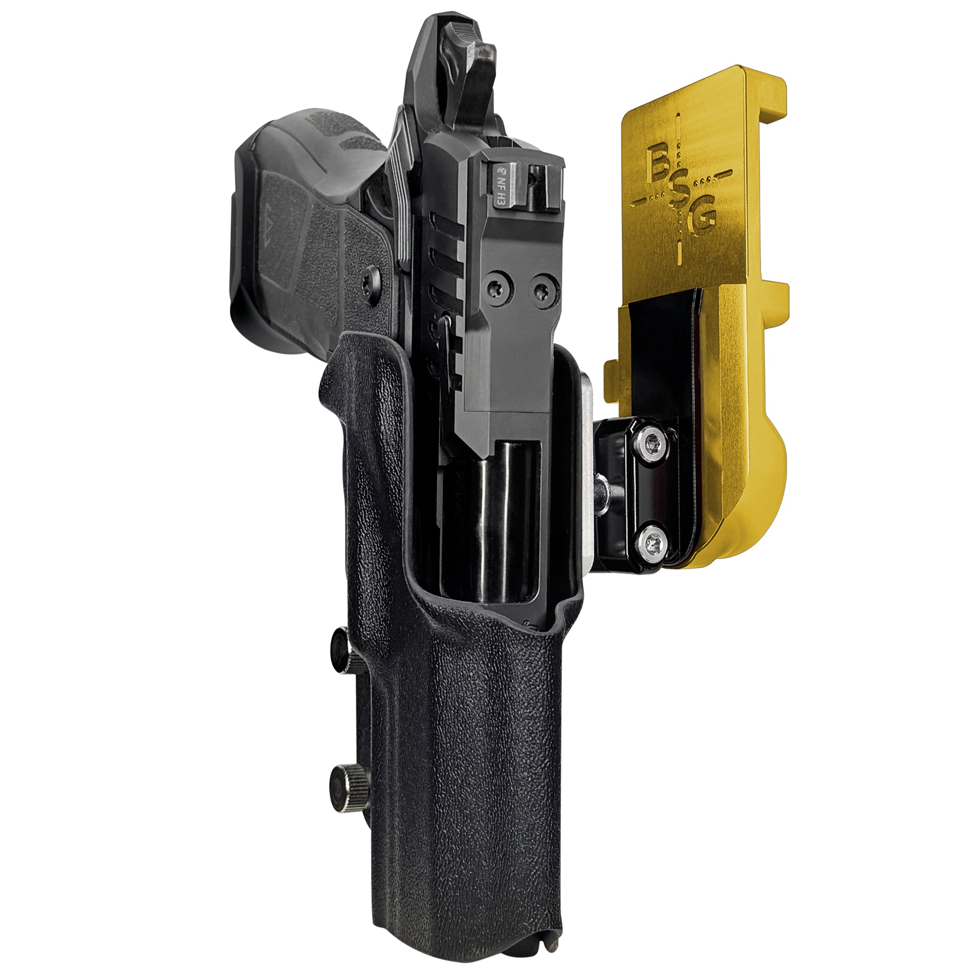 OA Defense 2311 Compact Pro Elite IPSC/USPA Quick Mount Ball Joint Holster with 24K Gold Belt Attachment, Black Holster Shell