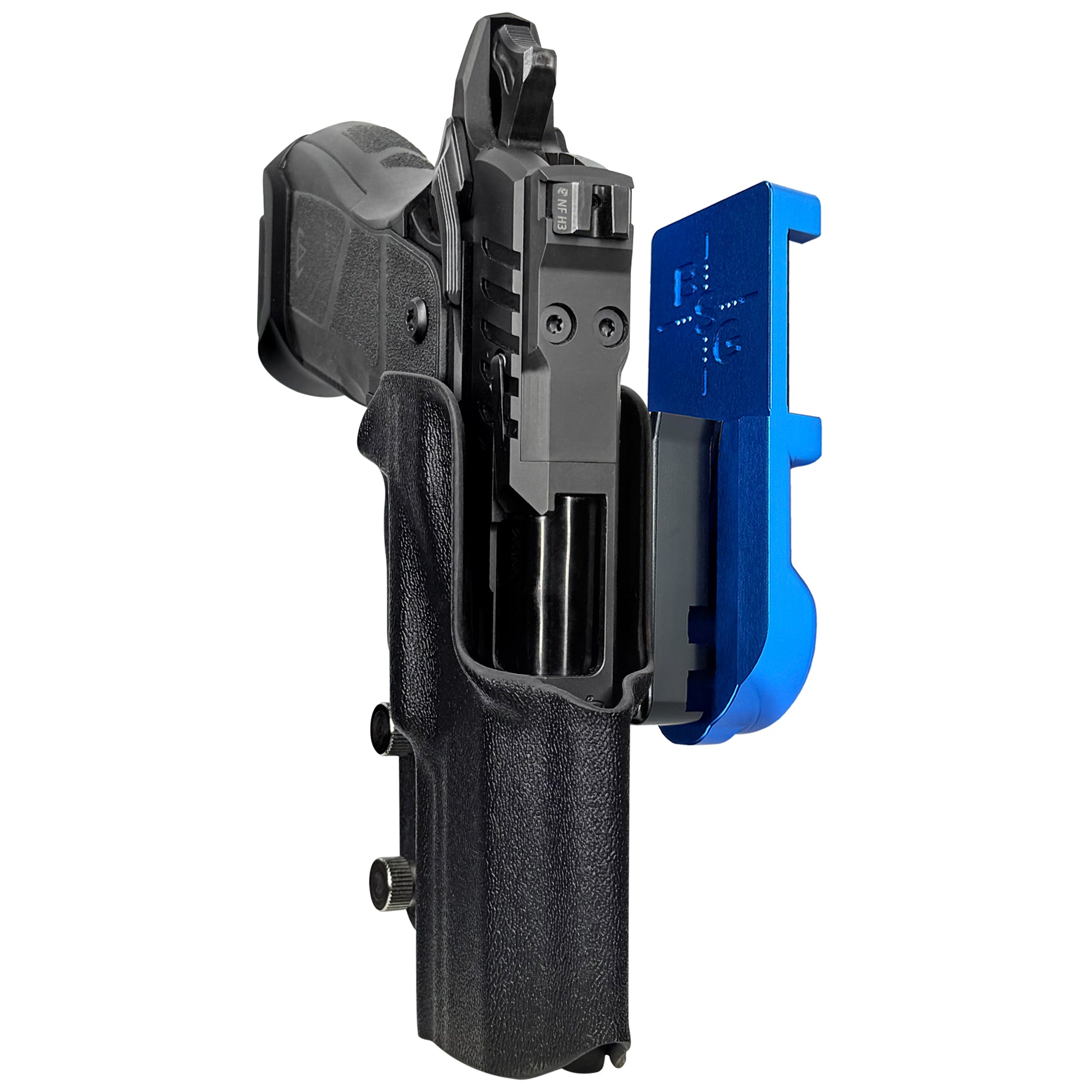 OA Defense 2311 Compact Pro Elite IPSC/USPA Quick Mount Holster with Blue Belt Attachment, Black Holster Shell