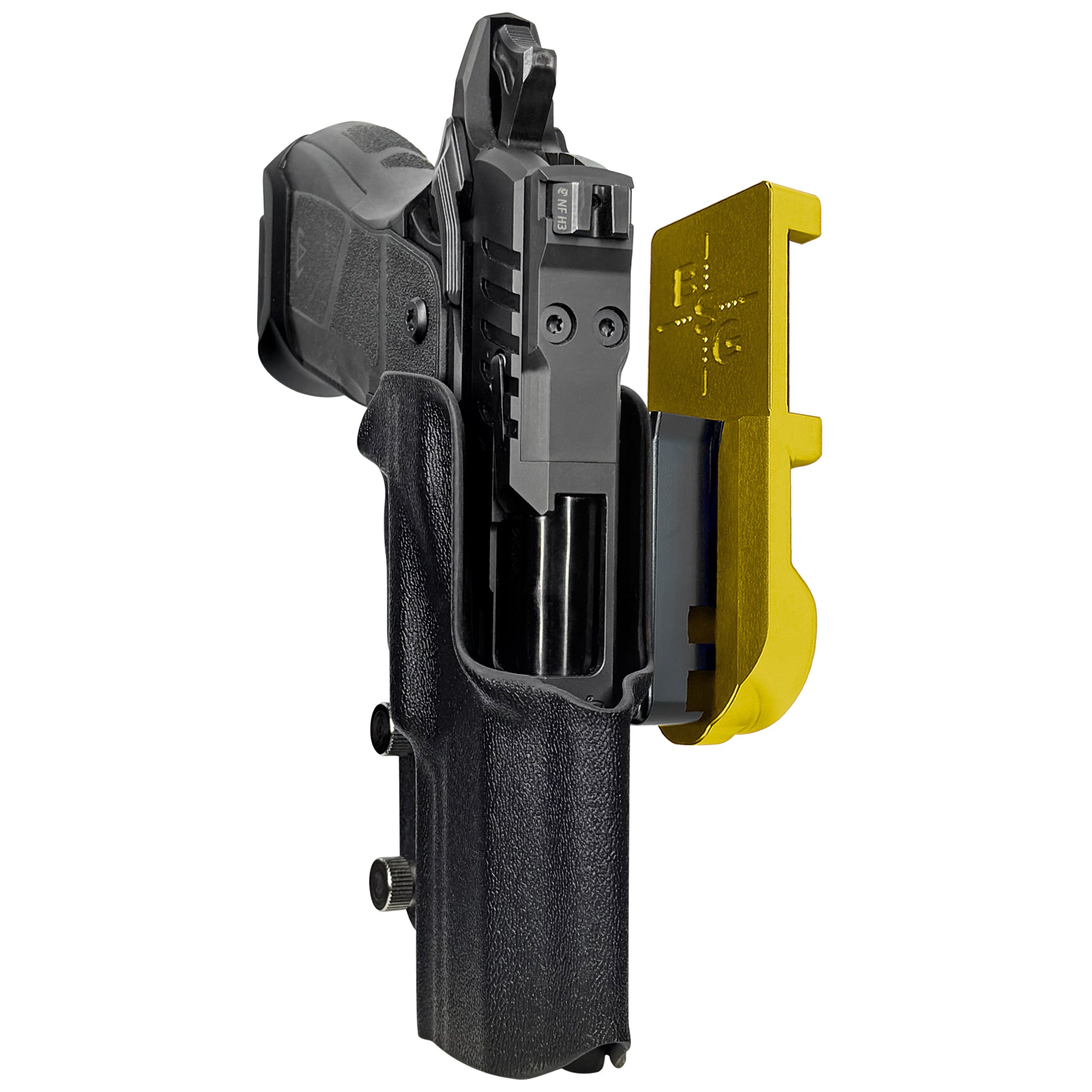OA Defense 2311 Compact Pro Elite IPSC/USPA Quick Mount Holster with 24K Gold Belt Attachment, Black Holster Shell