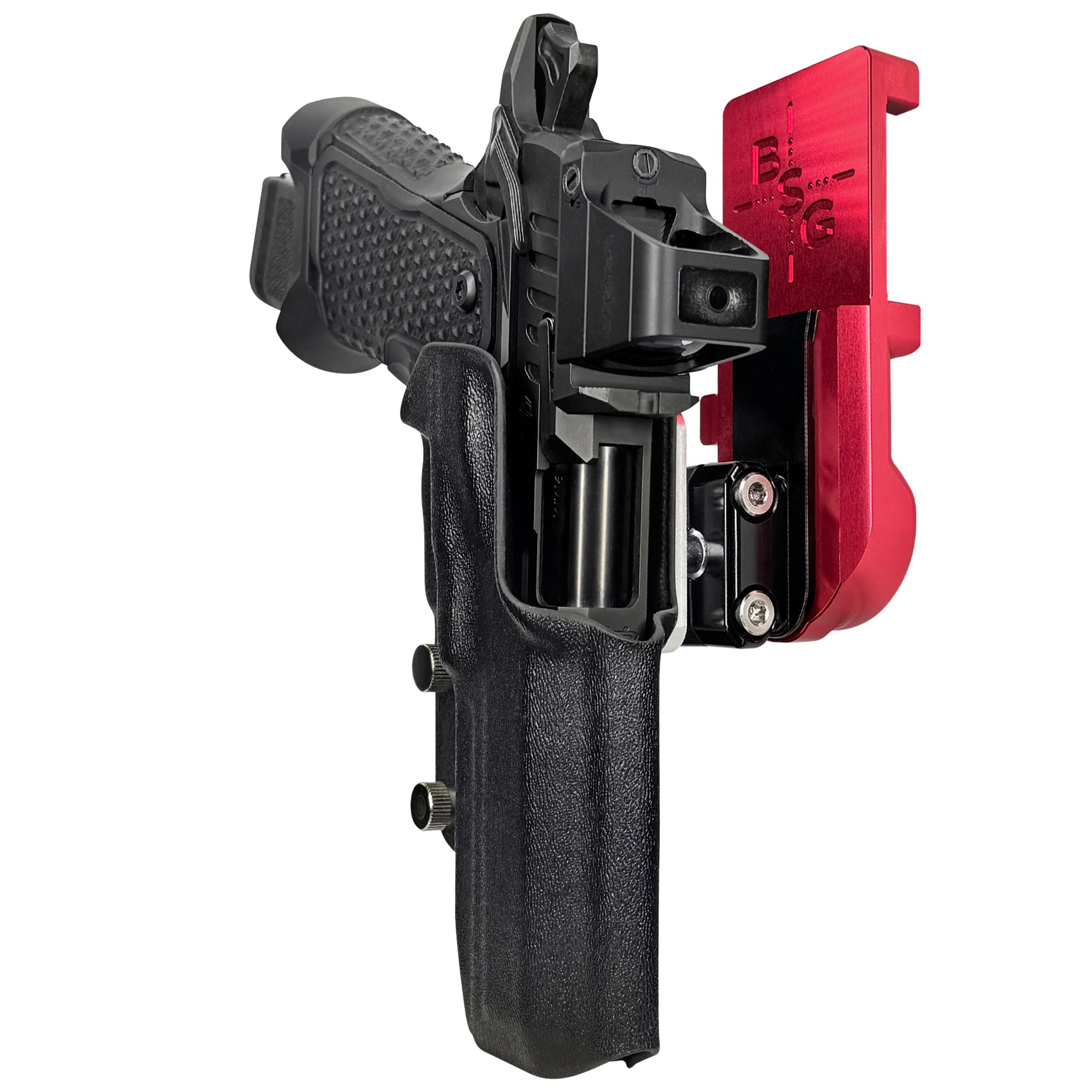 OA Defense 2311 Pro Elite IPSC/USPA Quick Mount Ball Joint Holster with Red Belt Attachment, Black Holster Shell