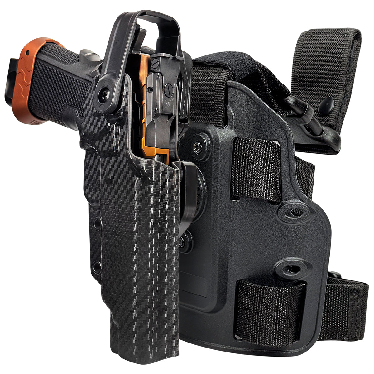 Level II Duty Drop Leg Holster for Kimber 2K11 Tapered Trigger Guard in Carbon Fiber