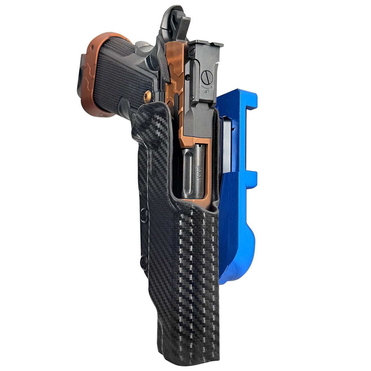 Kimber 2K11 Tapered Trigger Guard IDPA Quick Mount Holster with Blue Belt Attachment, Carbon Fiber Holster Shell