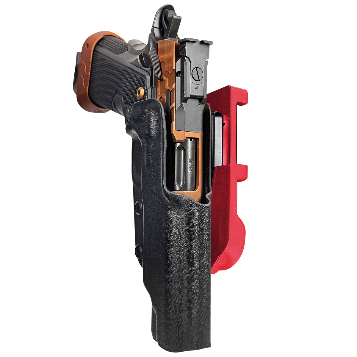 Kimber 2K11 Tapered Trigger Guard IDPA Quick Mount Holster with Red Belt Attachment, Black Holster Shell