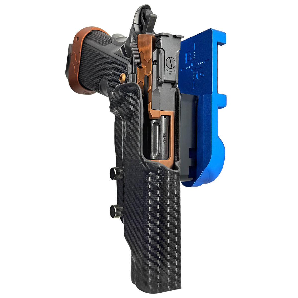 Kimber 2K11 Tapered Trigger Guard IPSC/USPSA Quick Mount Holster with Blue Belt Attachment, Carbon Fiber Holster Shell
