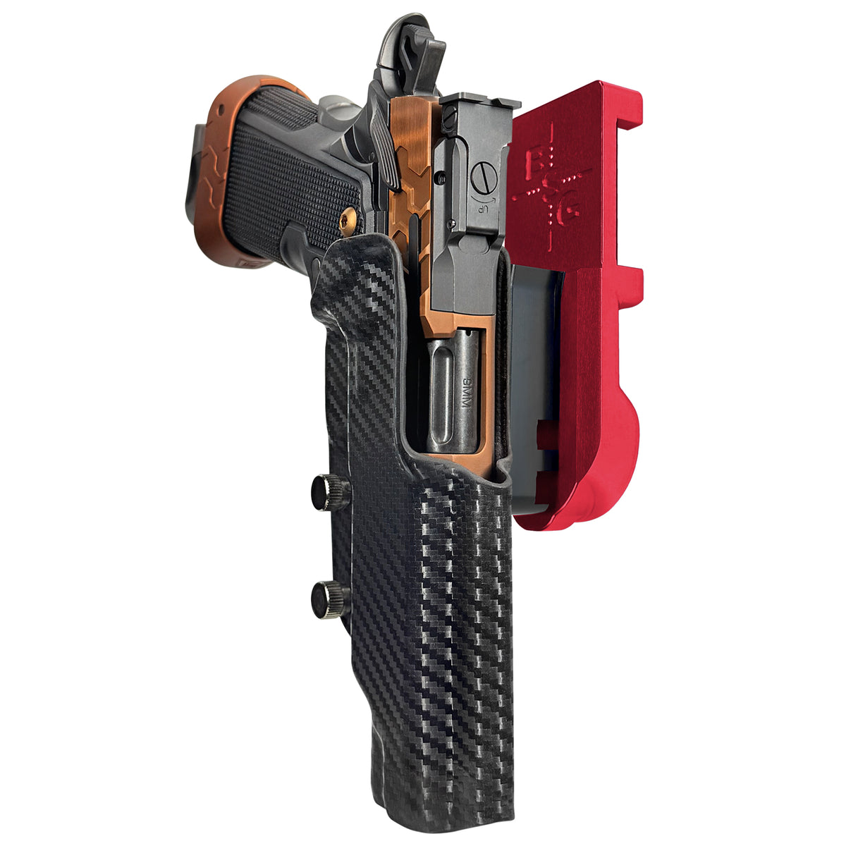 Kimber 2K11 Tapered Trigger Guard IPSC/USPSA Quick Mount Holster with Red Belt Attachment, Carbon Fiber Holster Shell