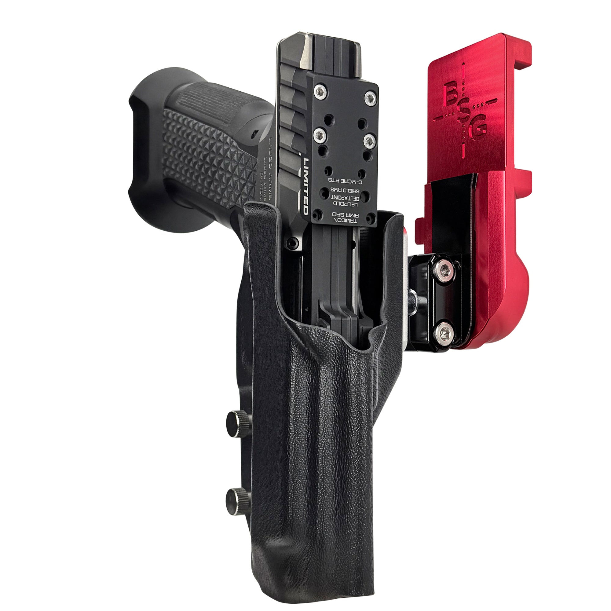 Laugo Arms Alien Creator Limited Optics IPSC/USPA Quick Mount Ball Joint Holster with Black Belt Attachment, Black Holster Shell