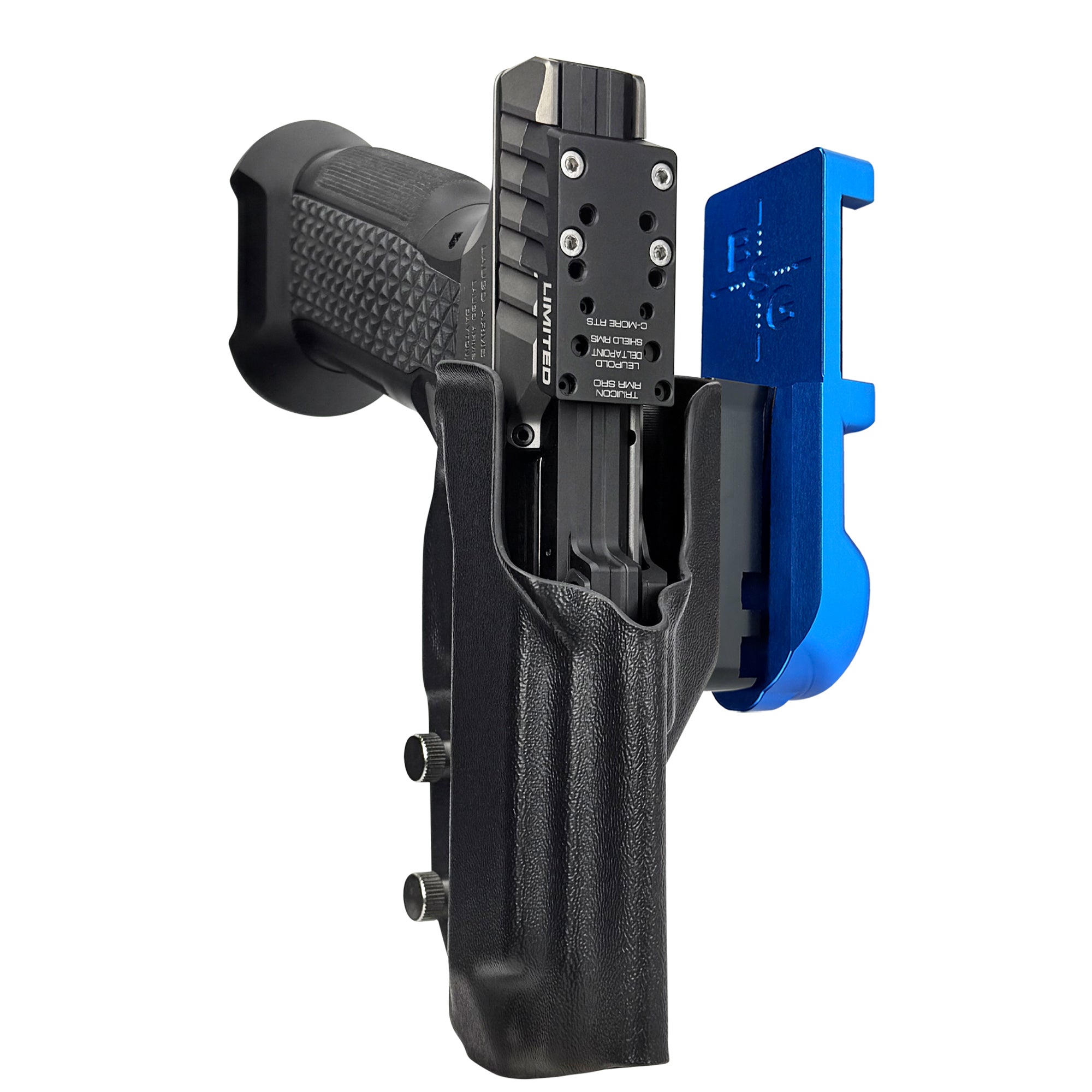 Laugo Arms Alien Creator Limited Optics IPSC/USPA Quick Mount Holster with Black Belt Attachment, Black Holster Shell