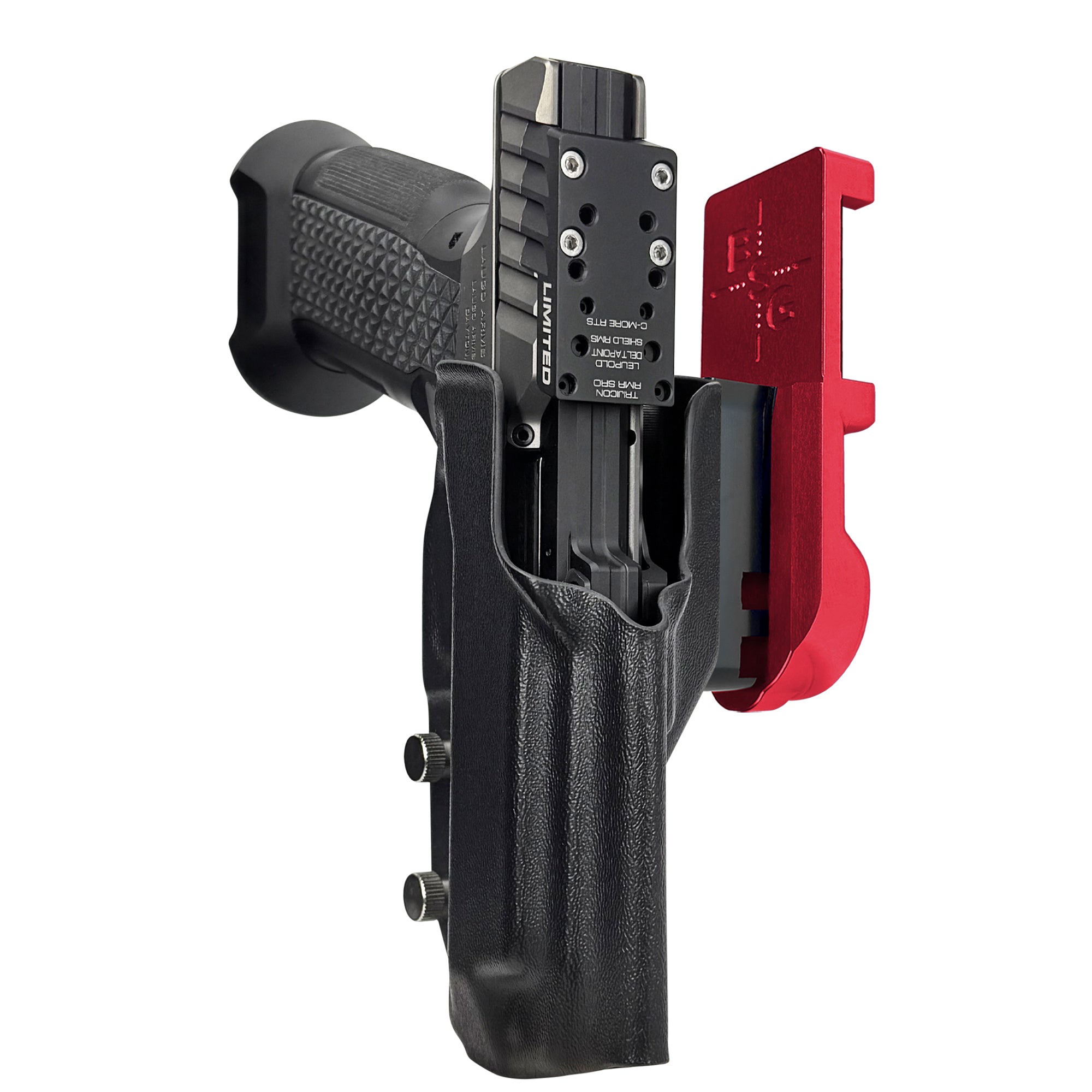 Laugo Arms Alien Creator Limited Optics IPSC/USPA Quick Mount Holster with Black Belt Attachment, Black Holster Shell