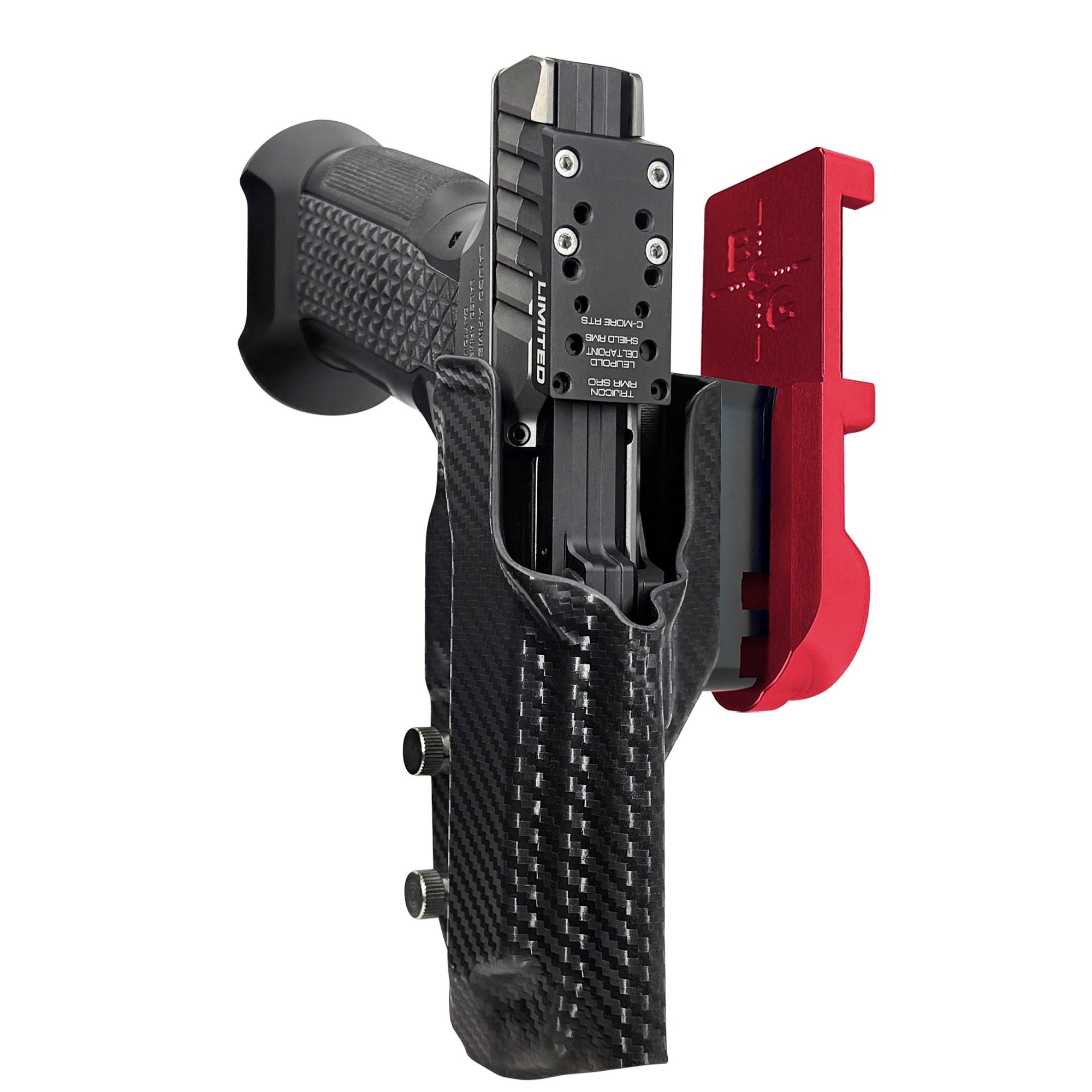 Laugo Arms Alien Creator Limited Optics IPSC/USPA Quick Mount Holster with Black Belt Attachment, Black Holster Shell