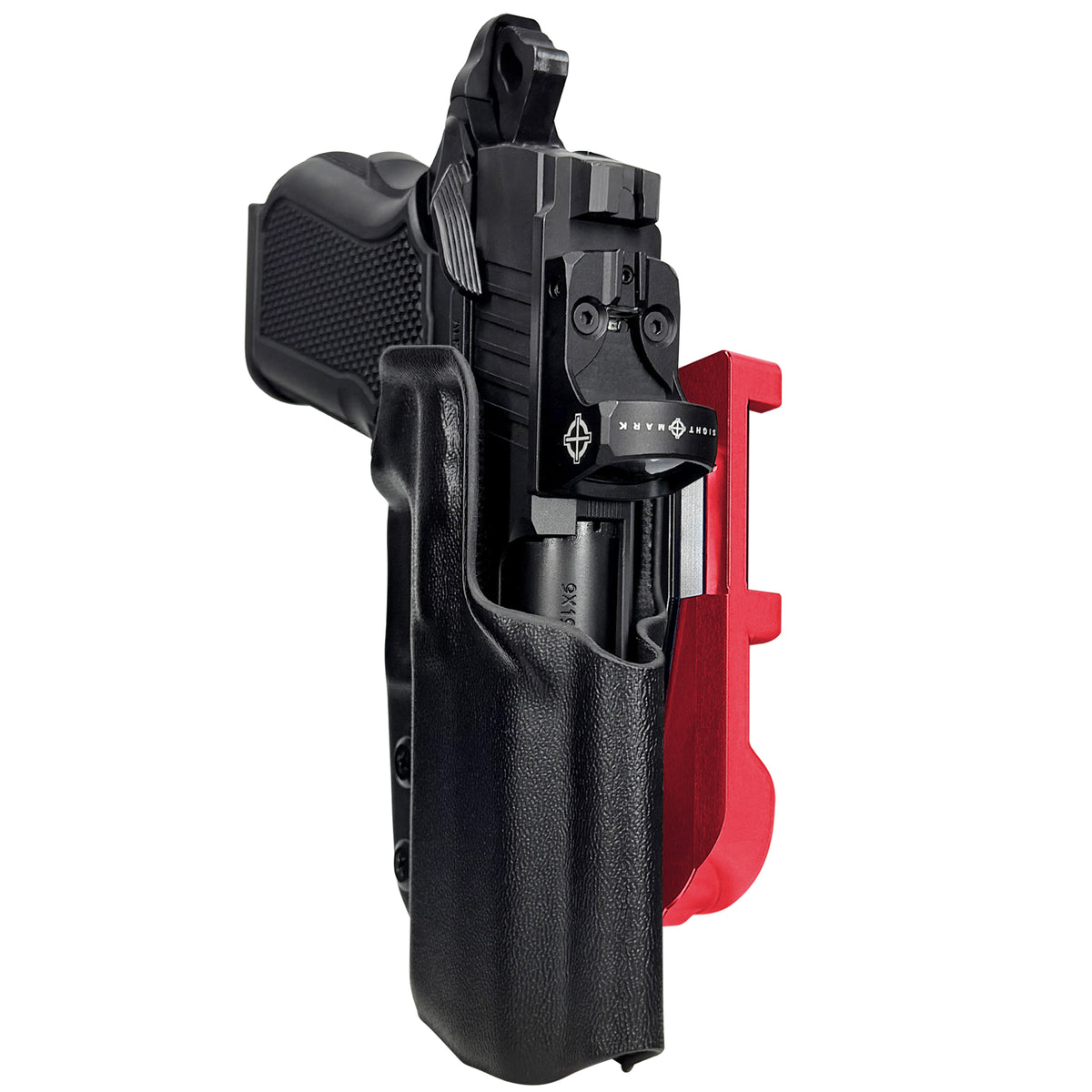 Alpha Foxtrot Attila IDPA Quick Mount Holster with Red Belt Attachment, Black Holster Shell