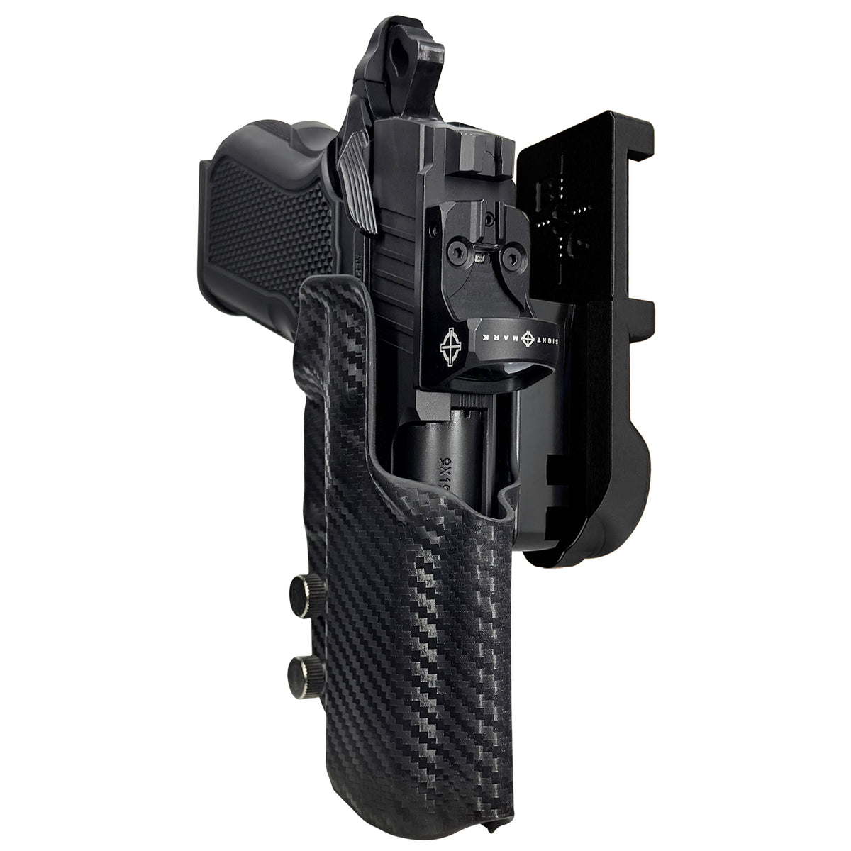 Alpha Foxtrot Attila IPSC/USPA Quick Mount Holster with Black Belt Attachment, Carbon Fiber Holster Shell