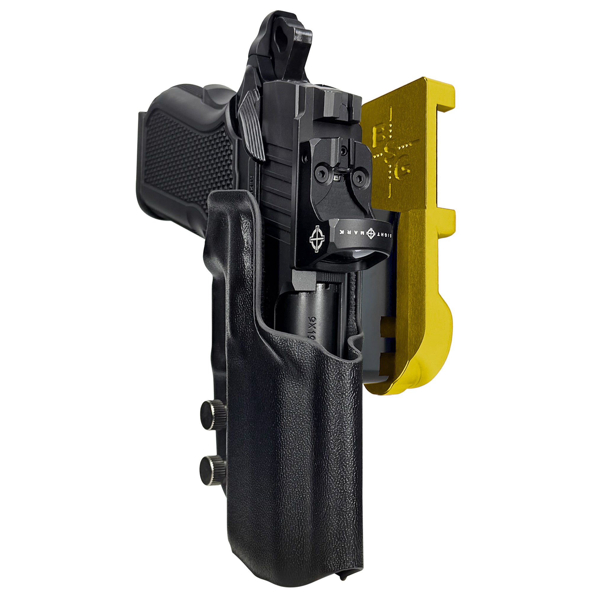 Alpha Foxtrot Attila IPSC/USPA Quick Mount Holster with 24K Gold Belt Attachment, Black Holster Shell