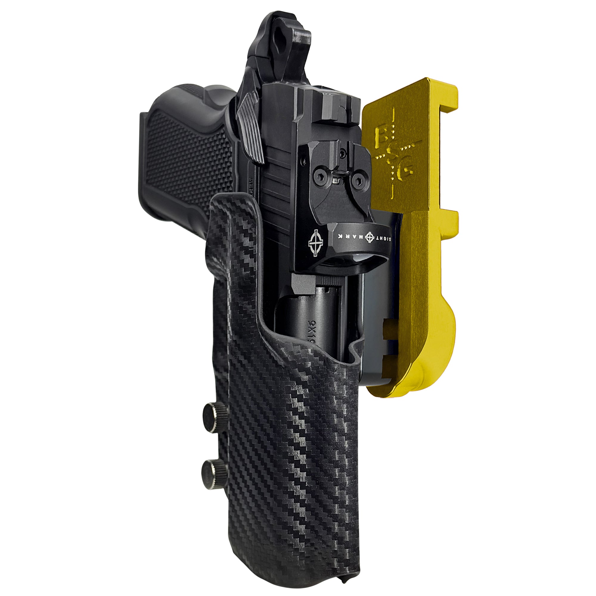 Alpha Foxtrot Attila IPSC/USPA Quick Mount Holster with 24K Gold Belt Attachment, Carbon Fiber Holster Shell
