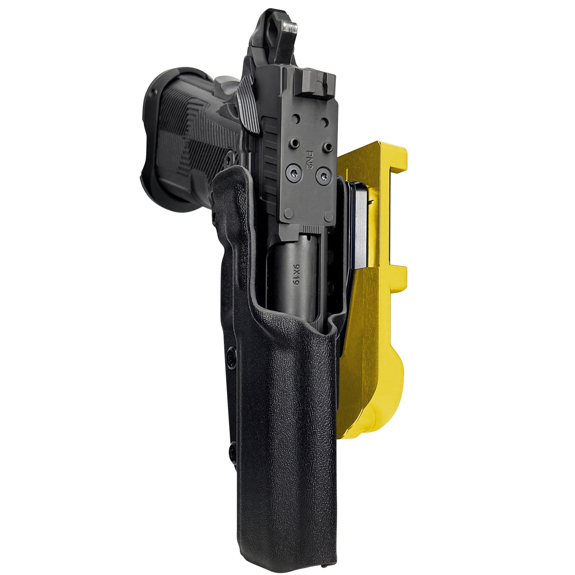 AF Romulus 4.25'' Comp IDPA Quick Mount Holster with 24K Gold Belt Attachment, Black Holster Shell