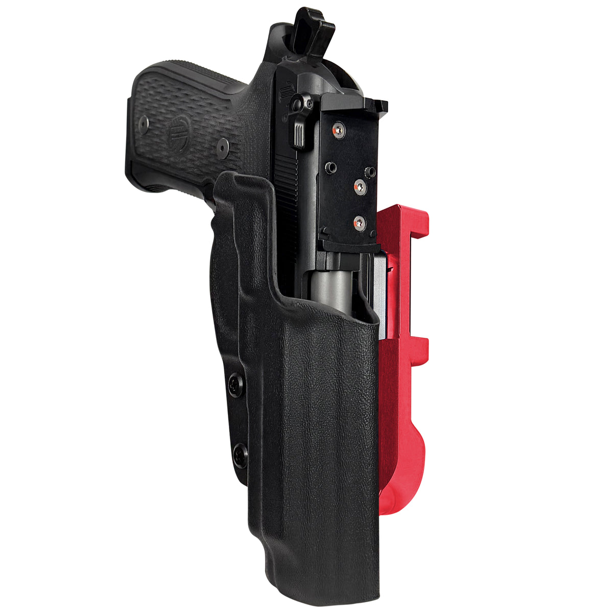 Beretta 92G Elite LTT IDPA Quick Mount Holster with Red Belt Attachment, Black Holster Shell