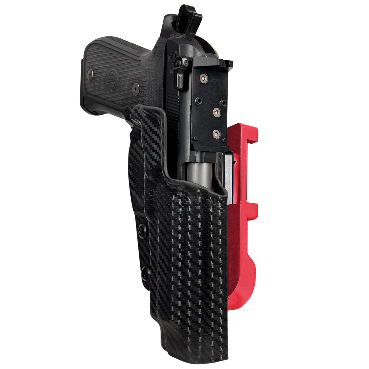 Beretta 92G Elite LTT IDPA Quick Mount Holster with Red Belt Attachment, Carbon Fiber Holster Shell