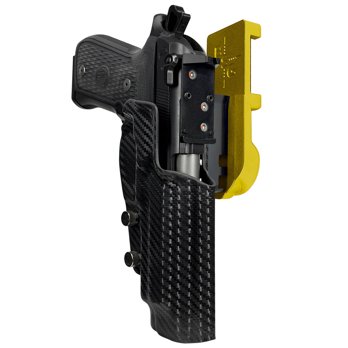 Beretta 92G Elite LTT IPSC/USPSA Quick Mount Holster with 24K Gold Belt Attachment, Carbon Fiber Holster Shell