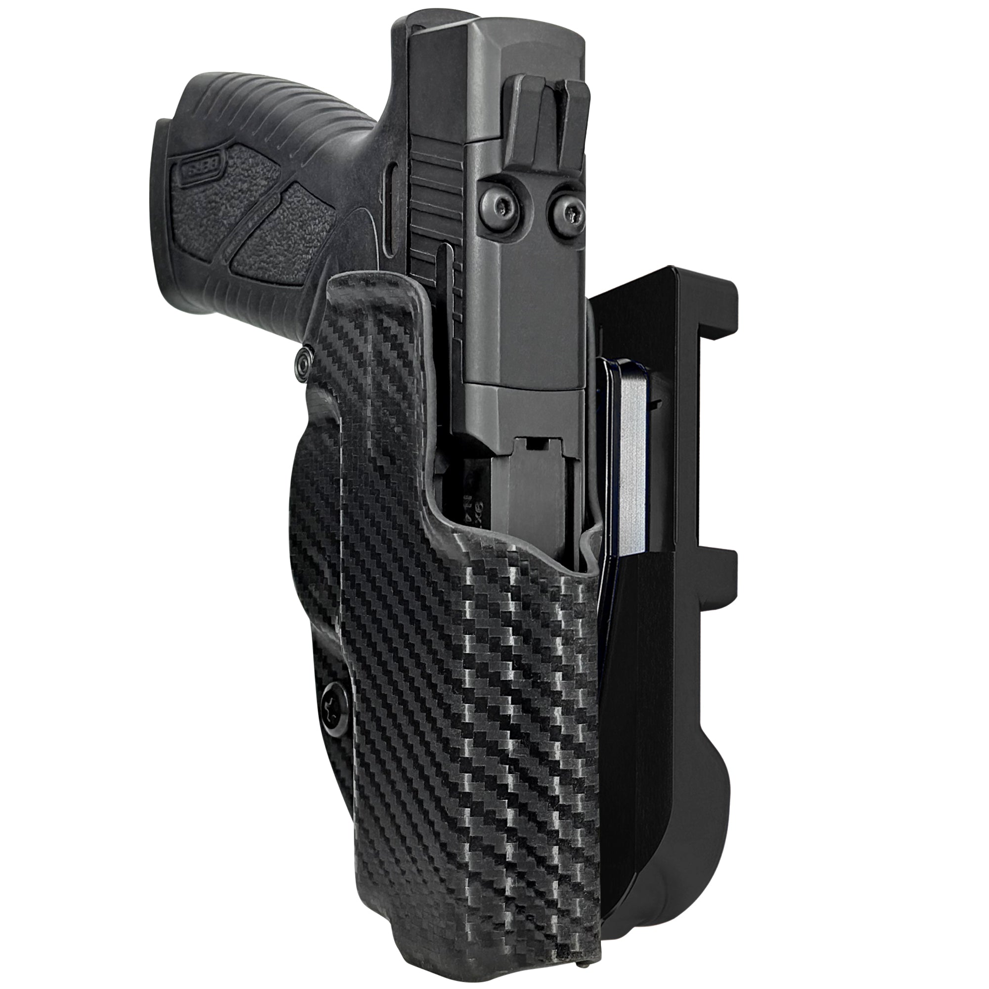 Bersa BP9CC IDPA Quick Mount Holster with Black Belt Attachment, Carbon Fiber Holster Shell