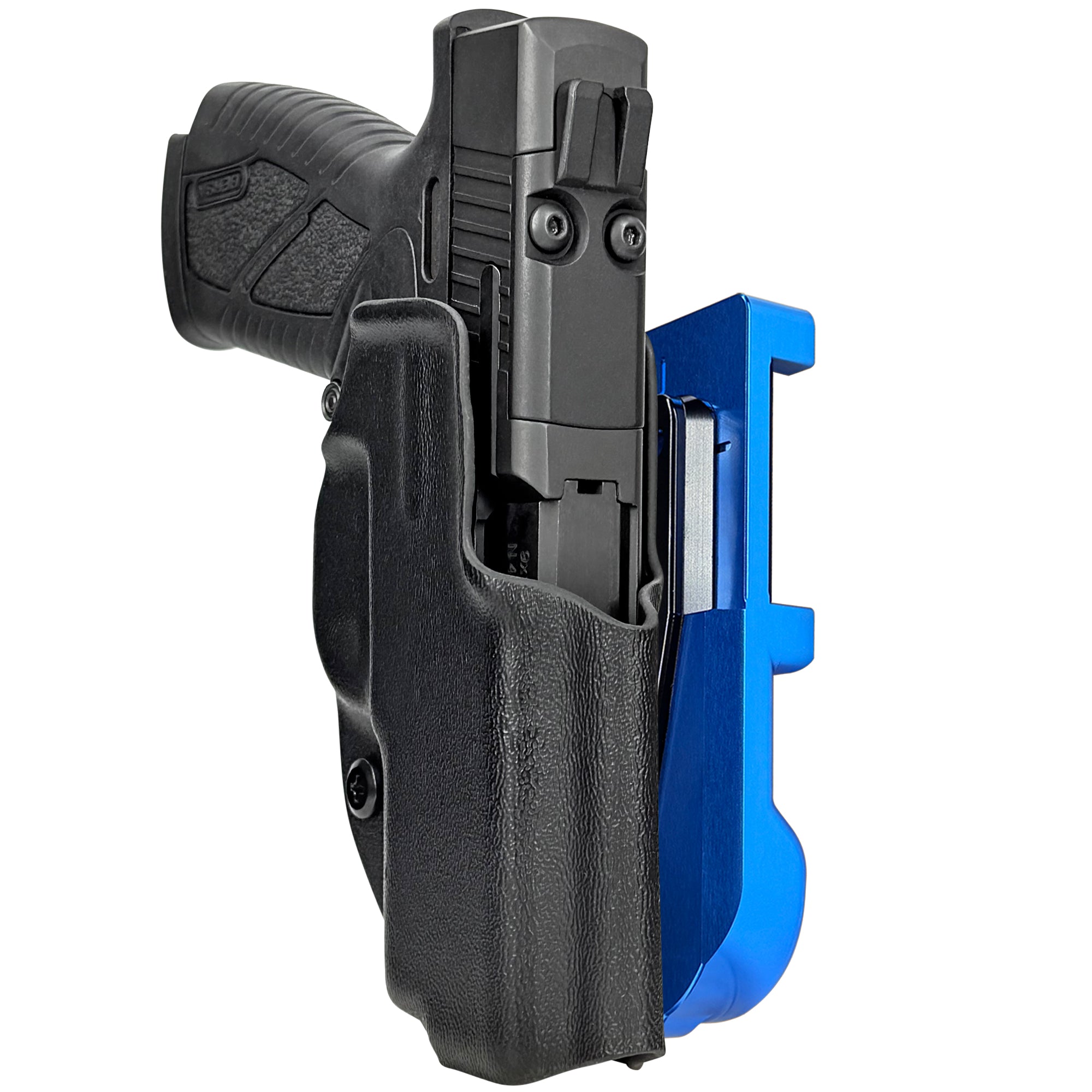 Bersa BP9CC IDPA Quick Mount Holster with Blue Belt Attachment, Black Holster Shell