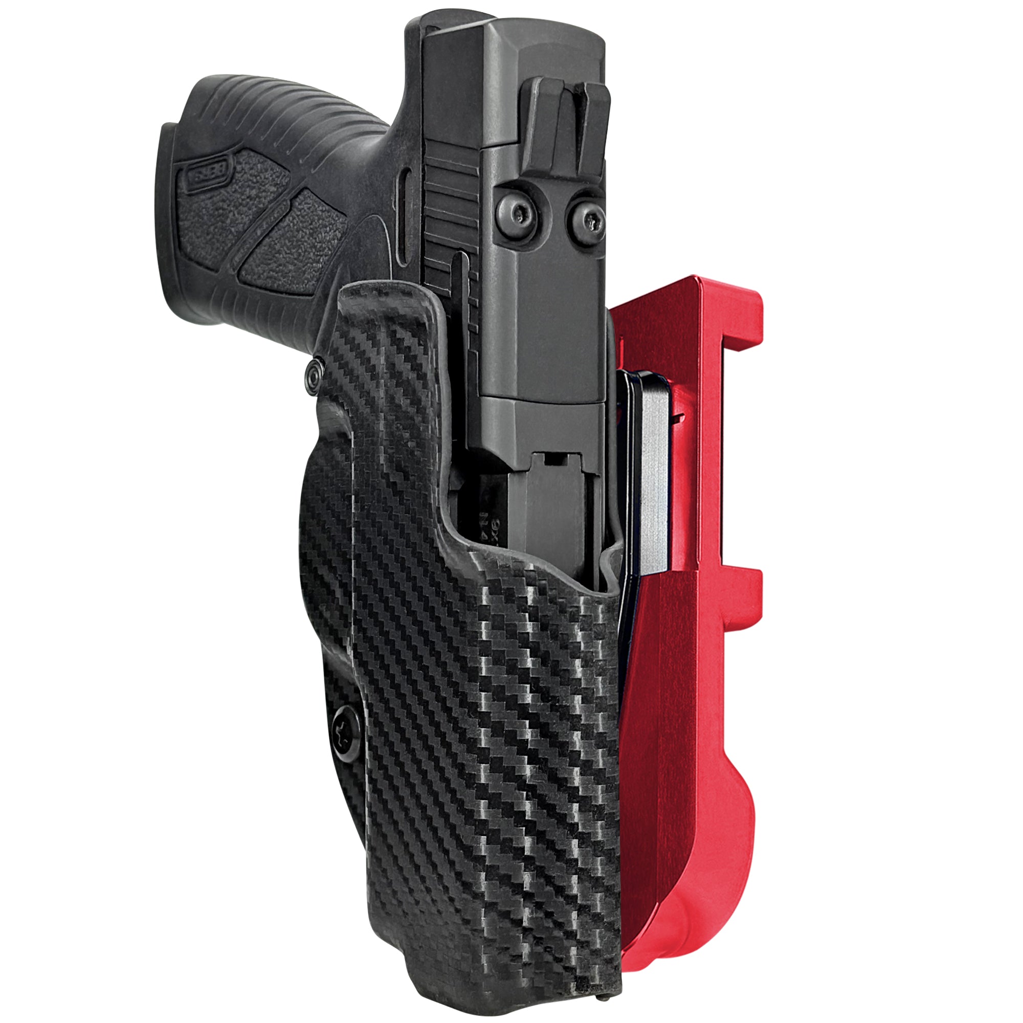 Bersa BP9CC IDPA Quick Mount Holster with Red Belt Attachment, Carbon Fiber Holster Shell