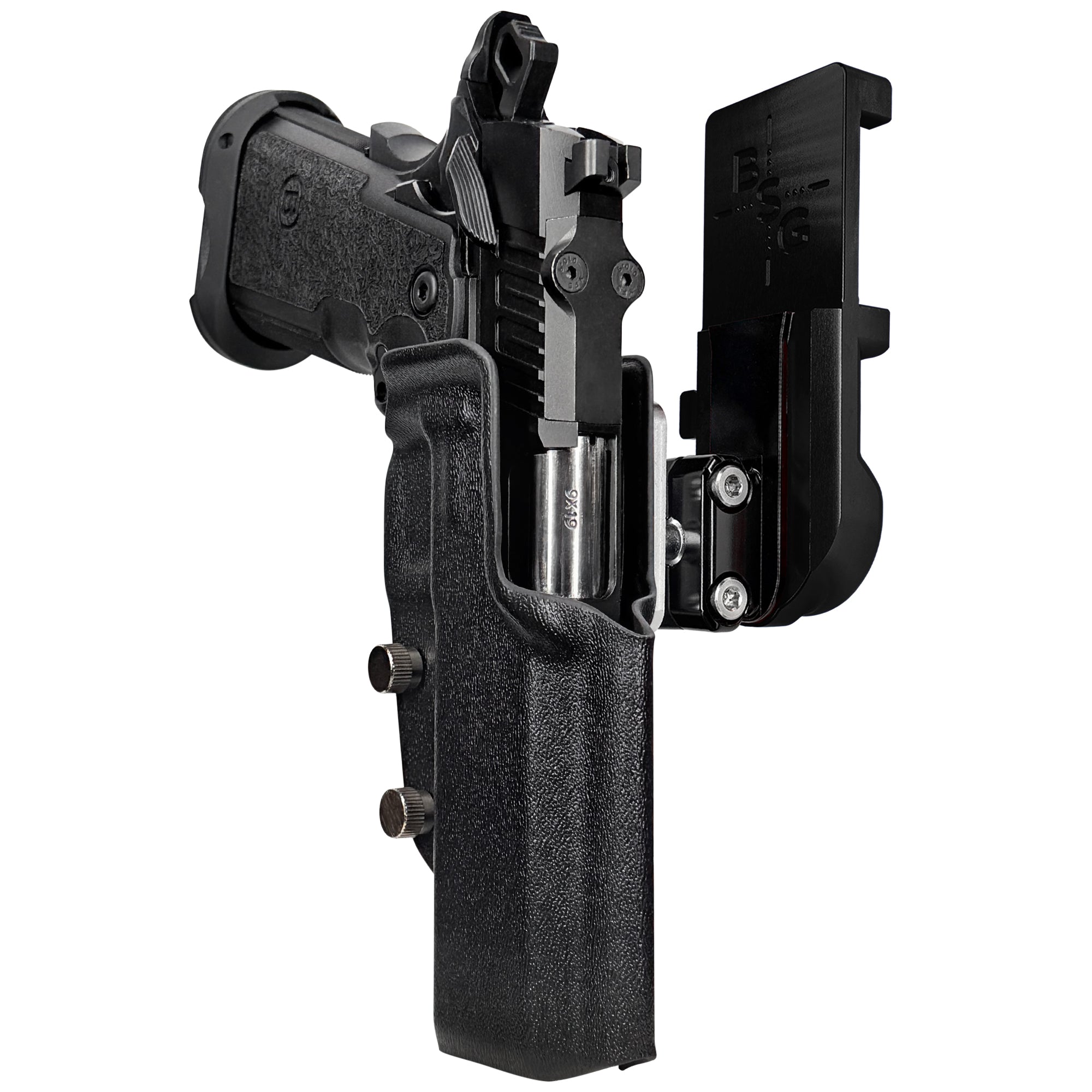 Bersa M2XI IPSC/USPA Quick Mount Ball Joint Holster with Black Belt Attachment, Black Holster Shell