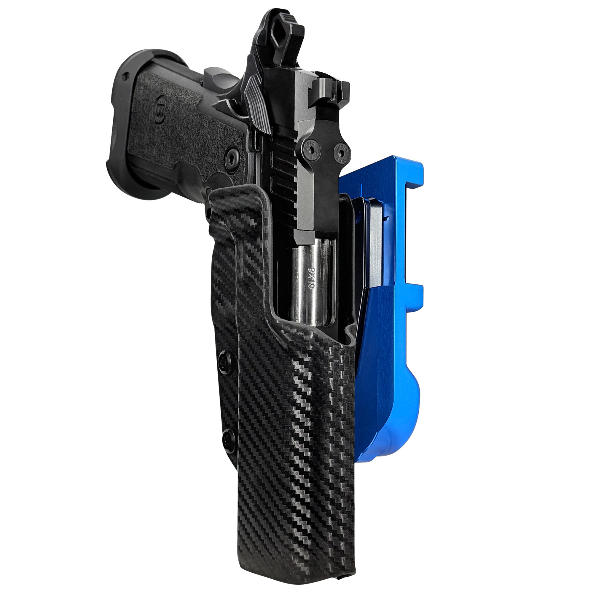 Bersa M2XI IDPA Quick Mount Holster with Blue Belt Attachment, Carbon Fiber Holster Shell