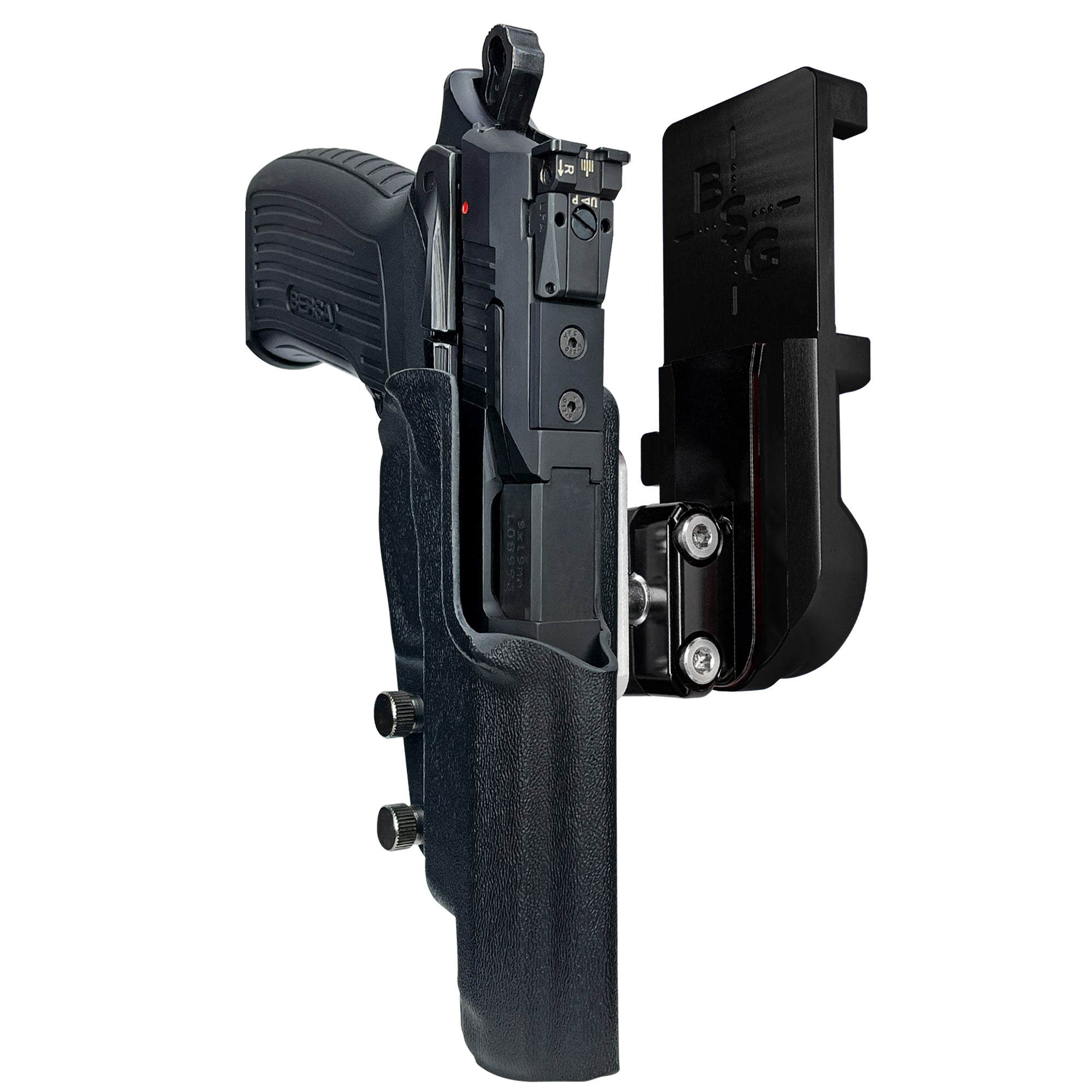 Bersa TPR9 XT IPSC/USPA Quick Mount Ball Joint Holster with Black Belt Attachment, Black Holster Shell