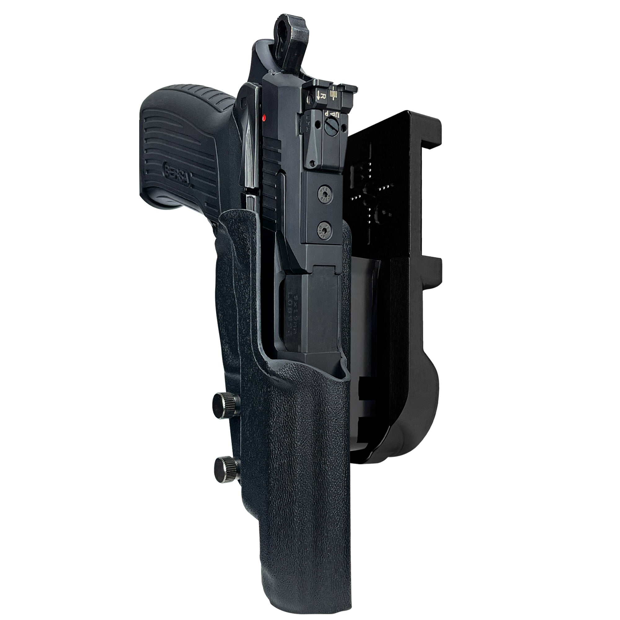 Bersa TPR9 XT IPSC/USPA Quick Mount Holster with Black Belt Attachment, Black Holster Shell