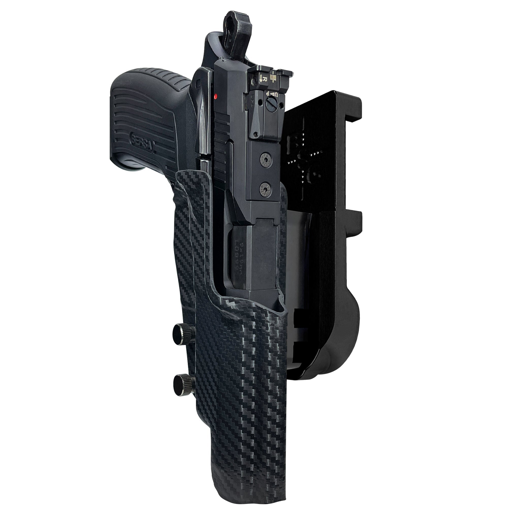 Bersa TPR9 XT IPSC/USPA Quick Mount Holster with Black Belt Attachment, Carbon Fiber Holster Shell