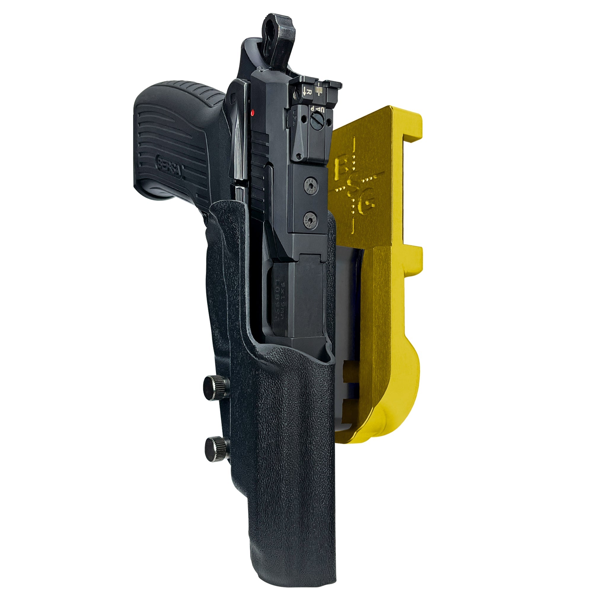 Bersa TPR9 XT IPSC/USPA Quick Mount Holster with 24K Gold Belt Attachment, Black Holster Shell