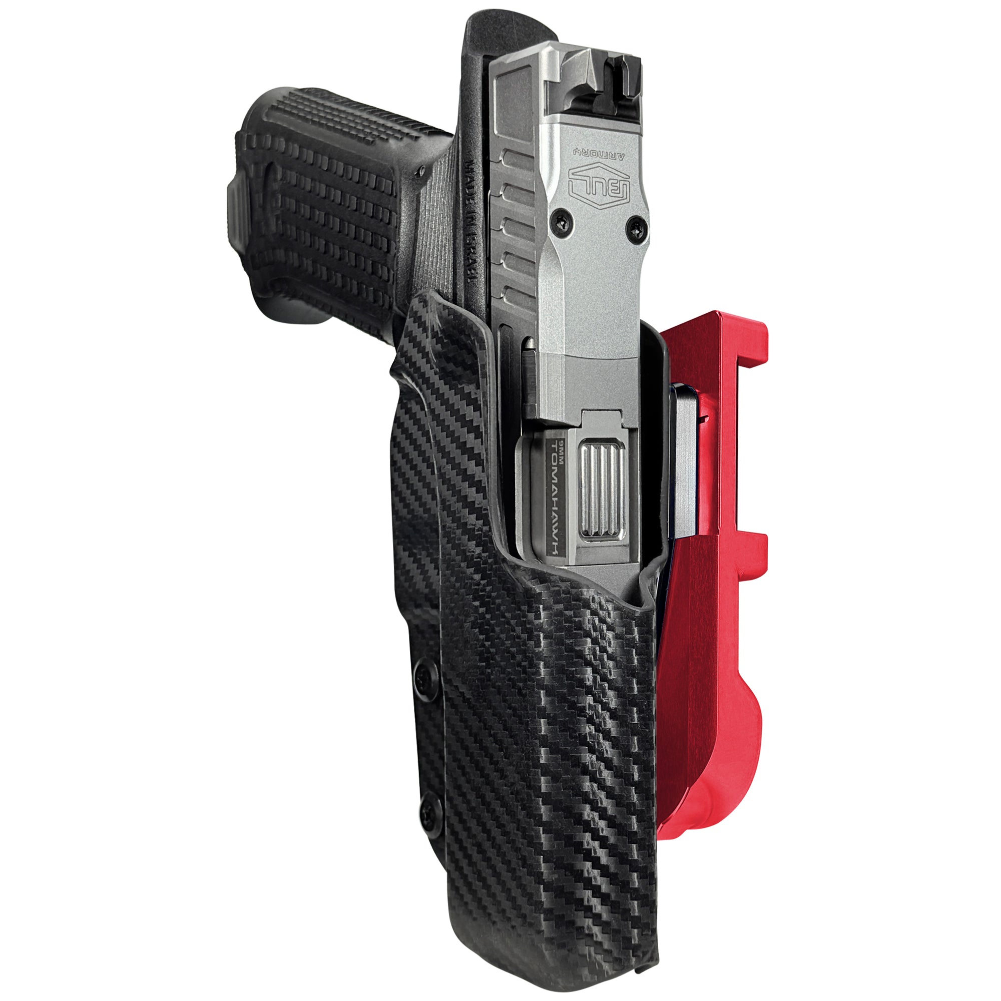 Bul Axe FS Hatchet IDPA Quick Mount Holster with Red Belt Attachment, Carbon Fiber Holster Shell