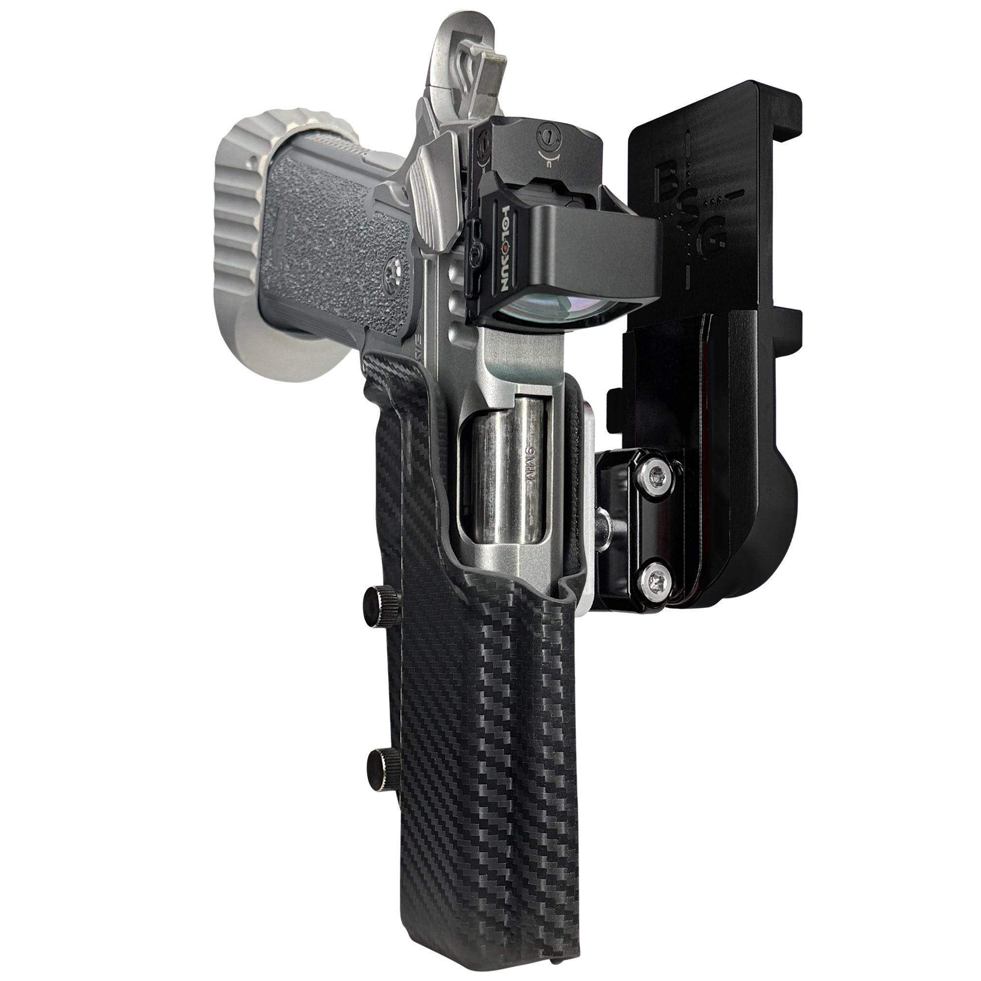 Bul Armory Blaze IPSC/USPA Quick Mount Ball Joint Holster with Black Belt Attachment, Carbon Fiber Holster Shell