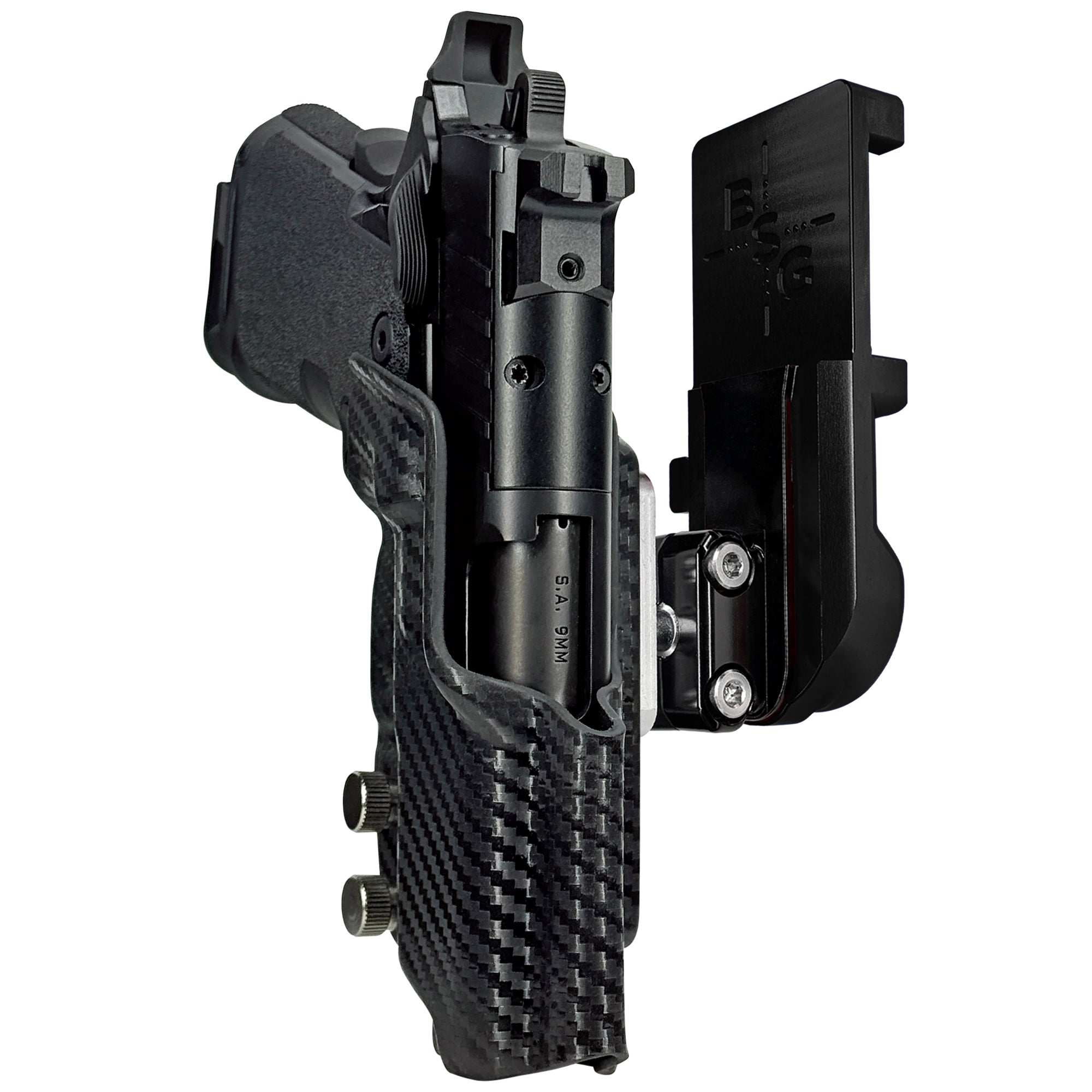 Springfield Prodigy 3.5'' IPSC/USPA Quick Mount Ball Joint Holster with Black Belt Attachment, Carbon Fiber Holster Shell