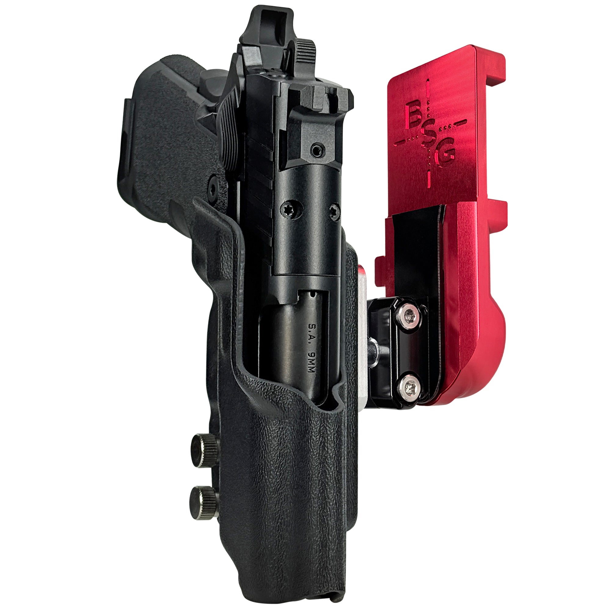 Springfield Prodigy 3.5'' IPSC/USPA Quick Mount Ball Joint Holster with Red Belt Attachment, Black Holster Shell