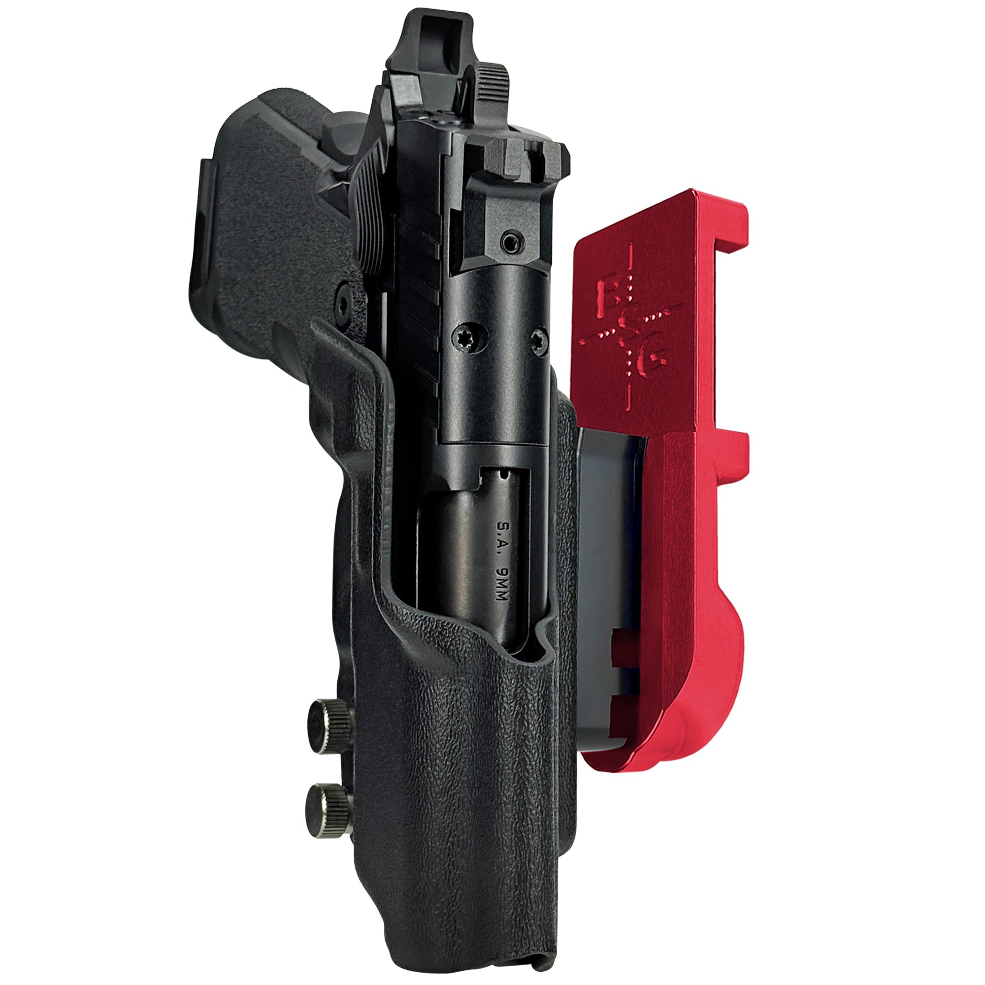 Springfield Prodigy 3.5'' IPSC/USPA Quick Mount Holster with Red Belt Attachment, Black Holster Shell